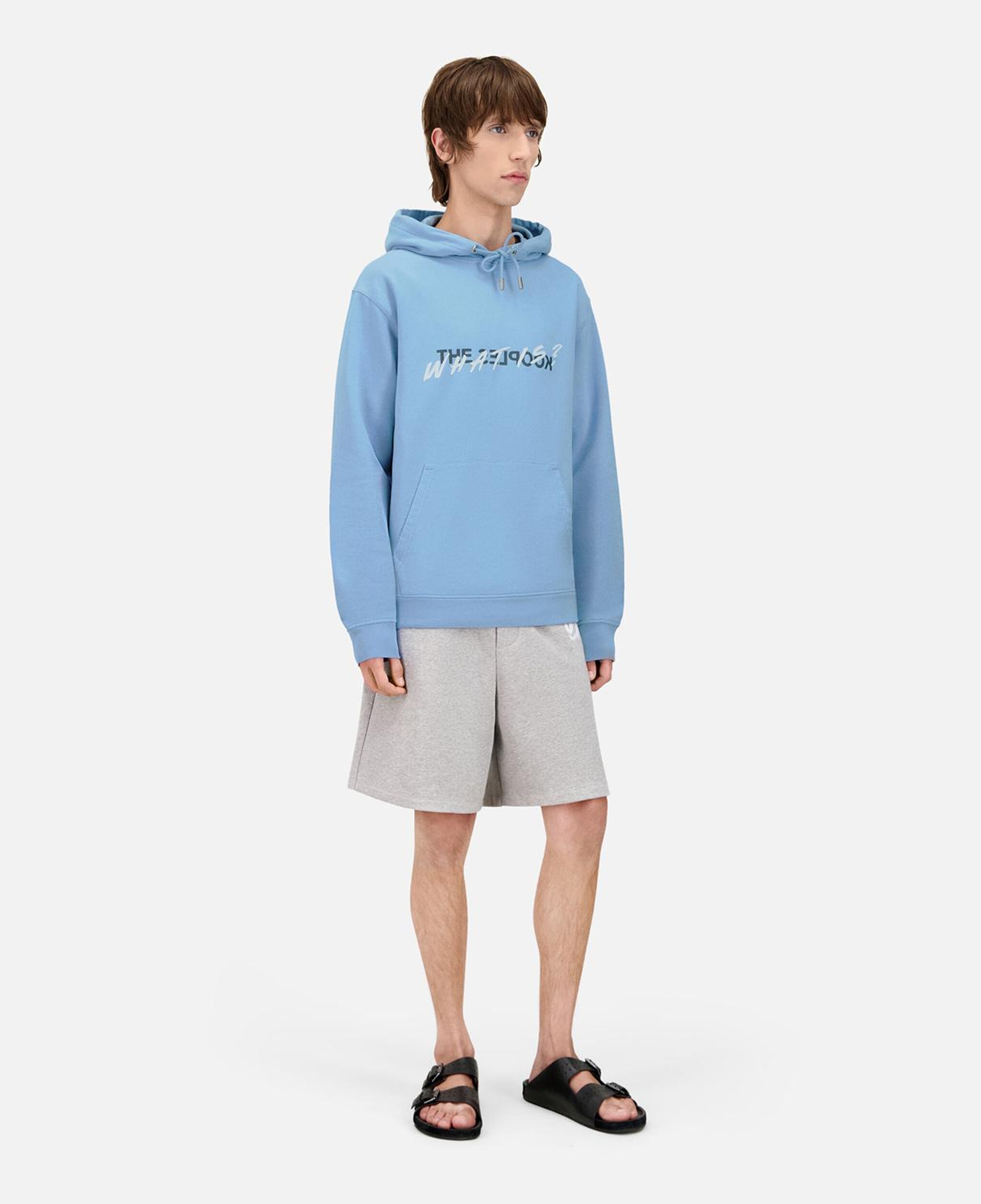 ERKEK BASKILI KAPÜŞONLU MAVİ SWEATSHIRT