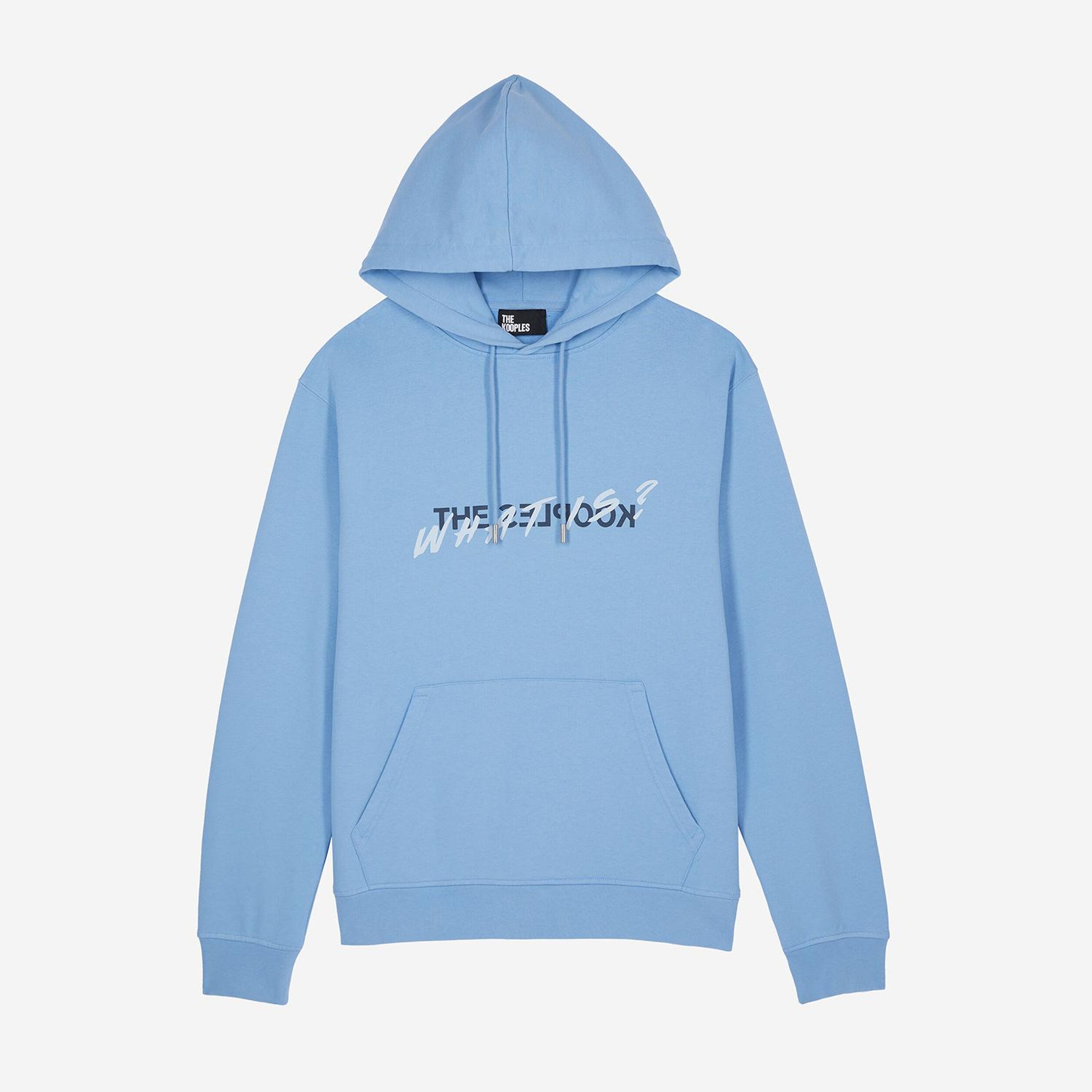 Erkek Baskılı Kapüşonlu Mavi Sweatshirt