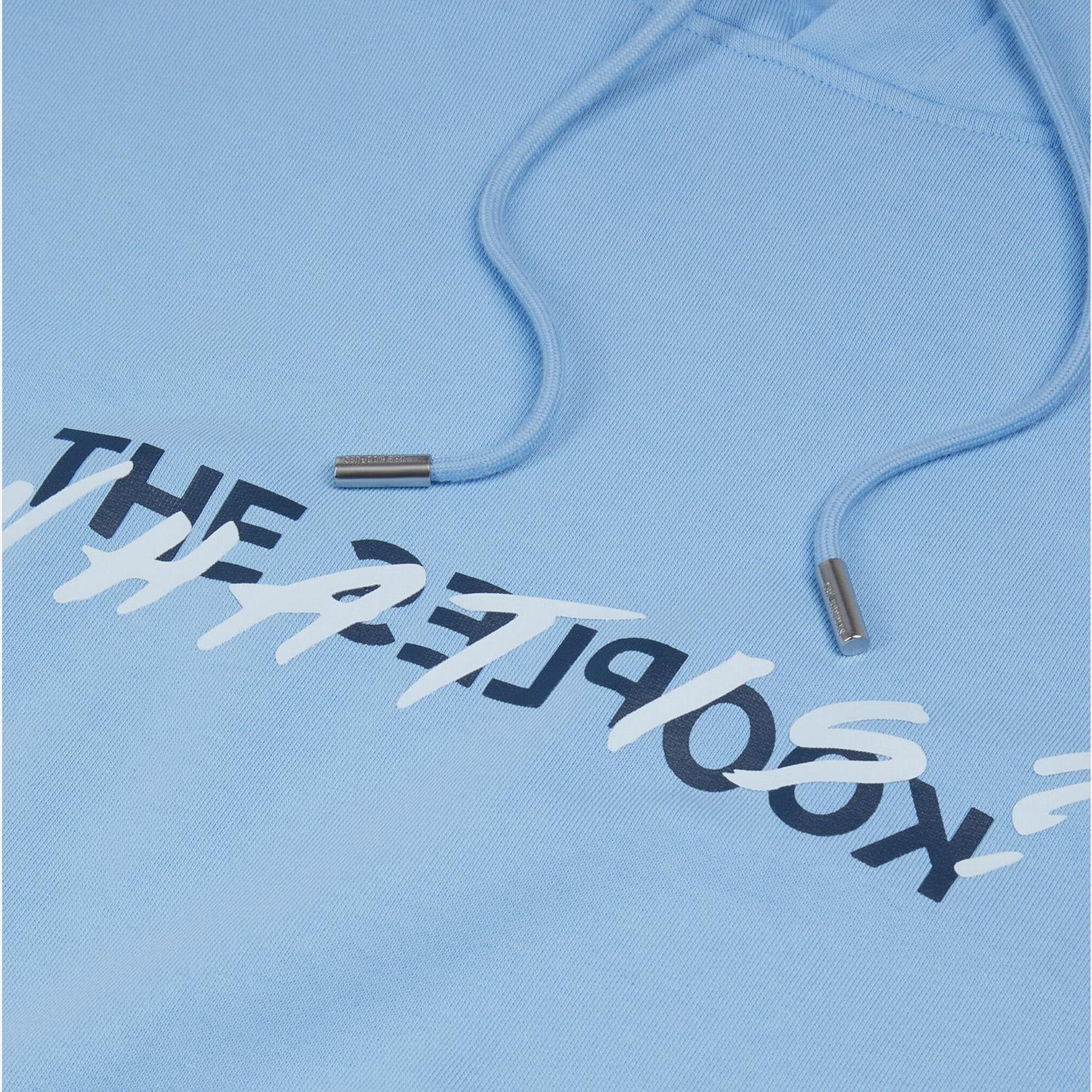 Erkek Baskılı Kapüşonlu Mavi Sweatshirt