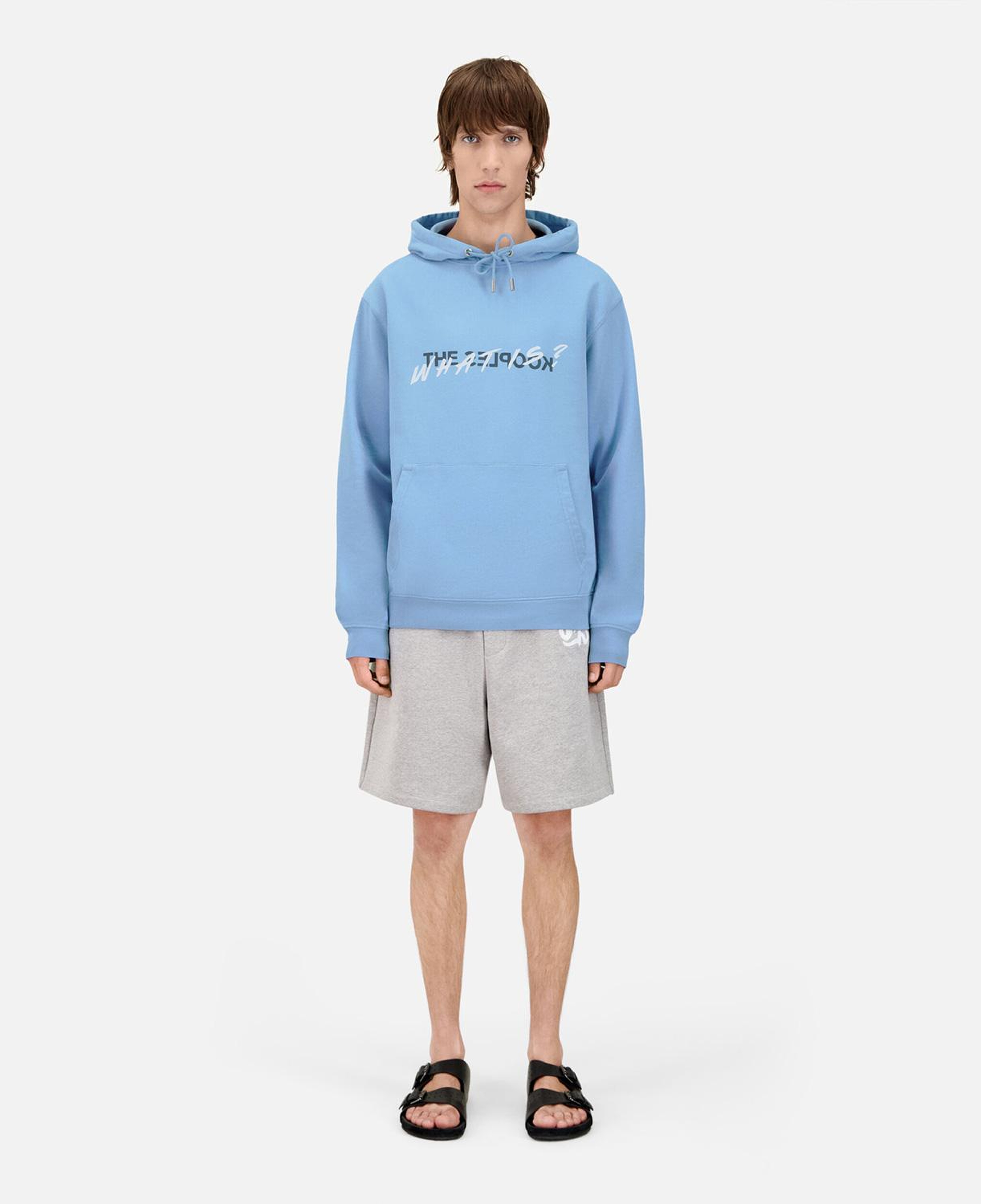 ERKEK BASKILI KAPÜŞONLU MAVİ SWEATSHIRT