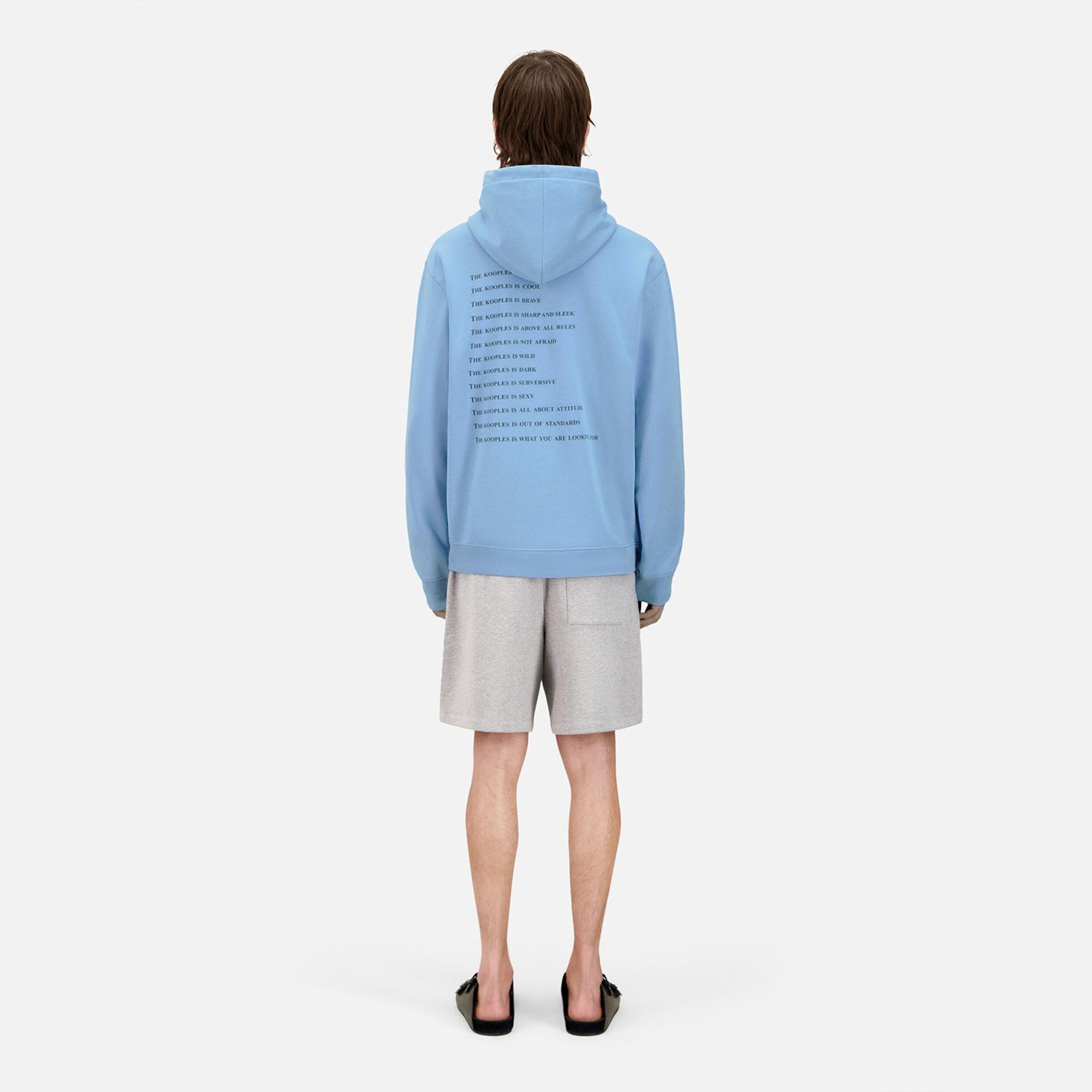 Erkek Baskılı Kapüşonlu Mavi Sweatshirt