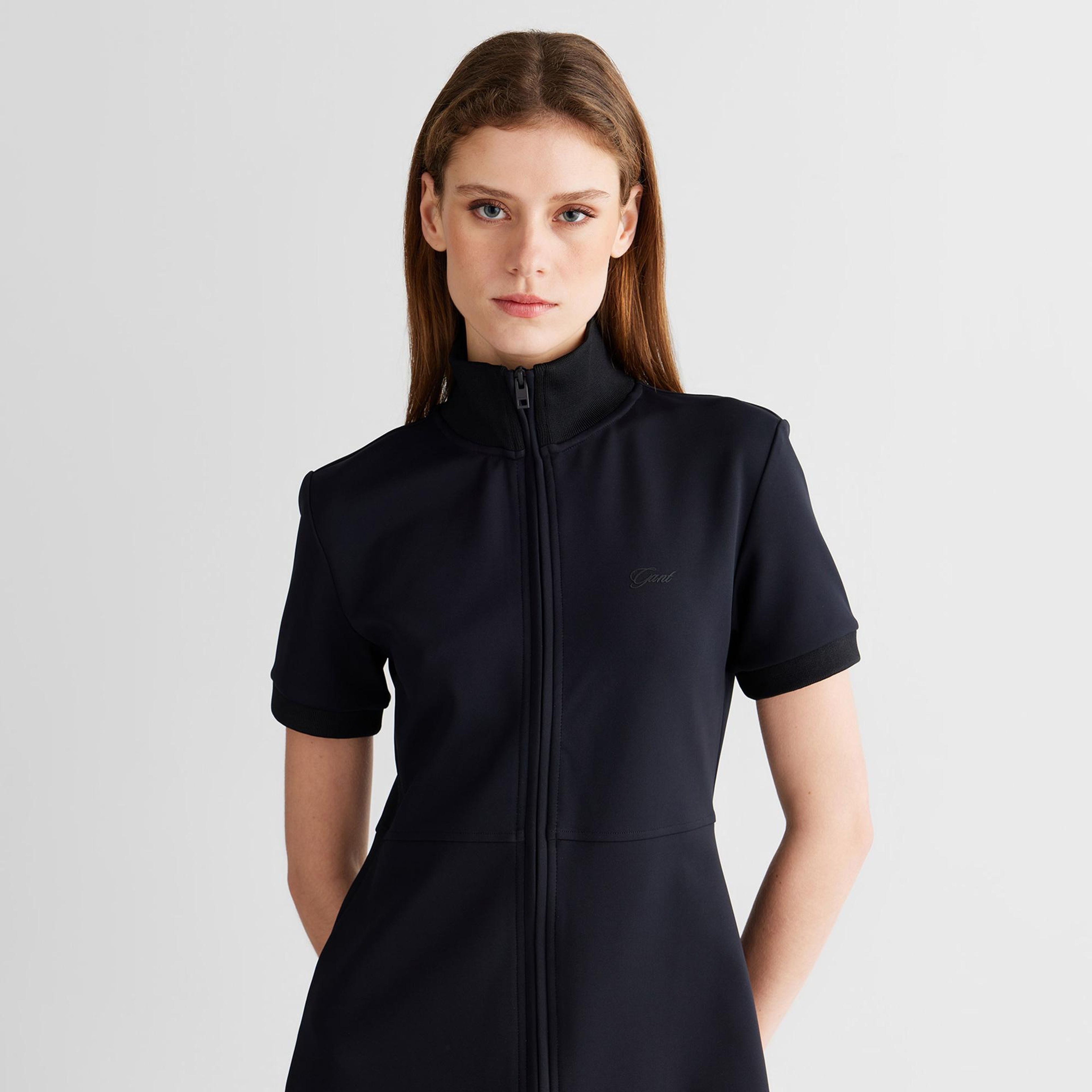 GANT Kadın Siyah Regular Fit Fermuarlı Elbise