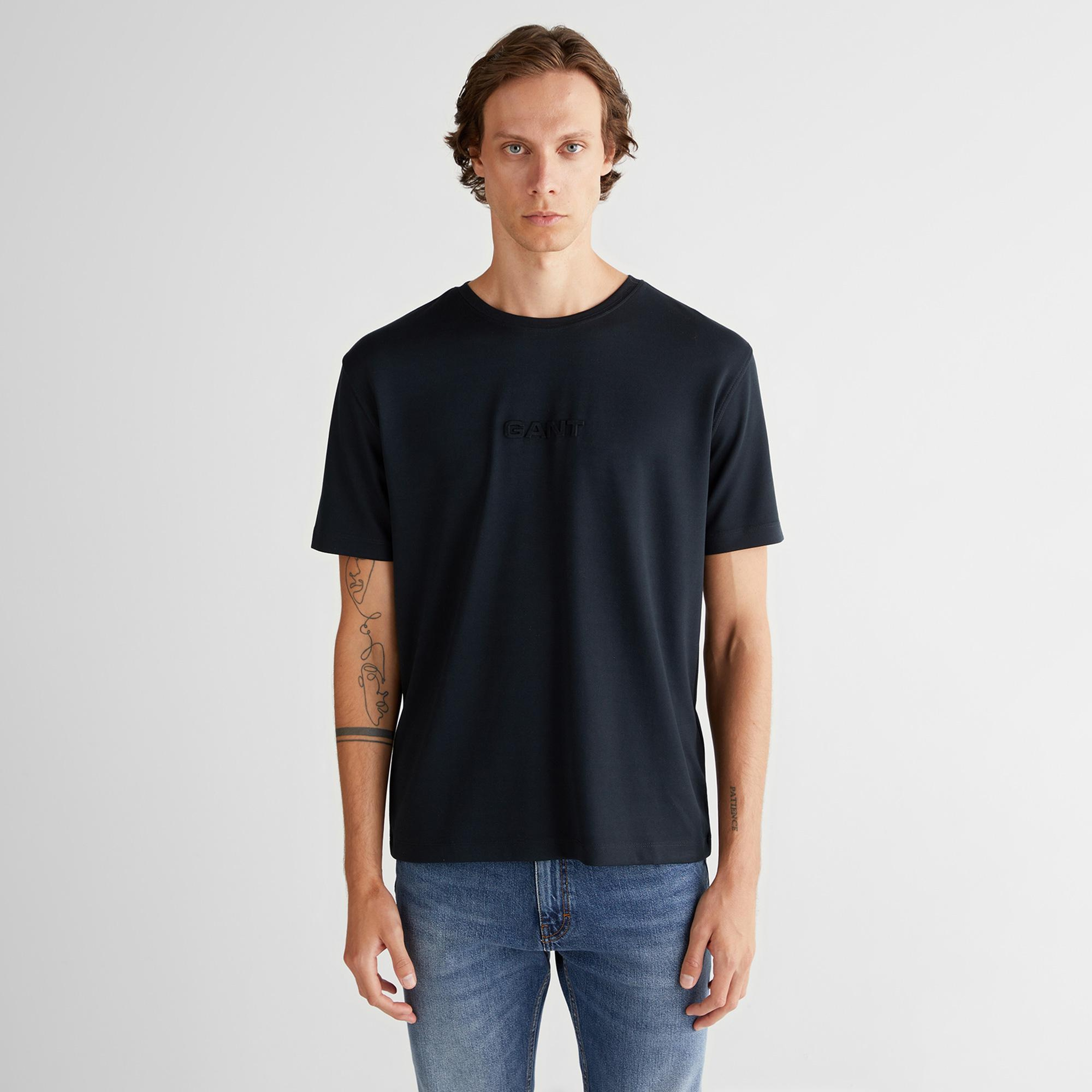 GANT Erkek Siyah Bisiklet Yaka T-Shirt