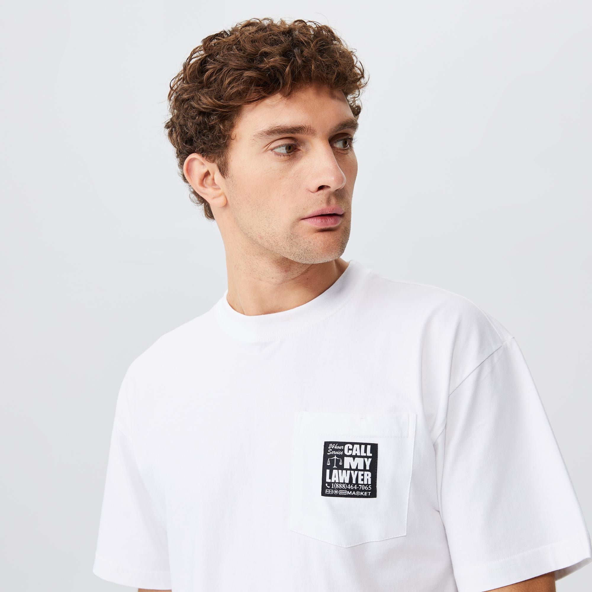 Market 24 Hr Lawyer Service Pocket Erkek Beyaz T-Shirt