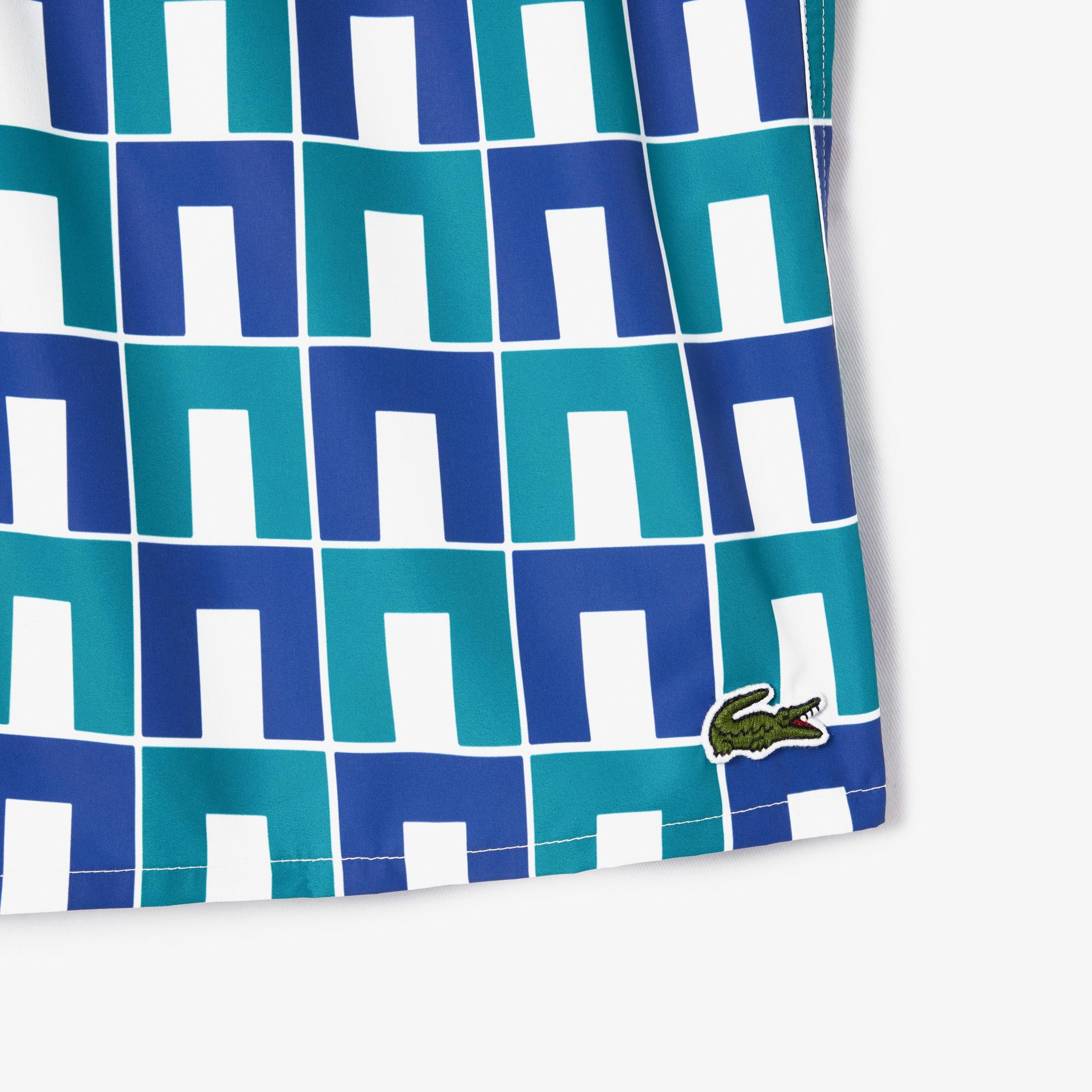 Lacoste Robert George Erkek Baskılı Mavi Deniz Şortu