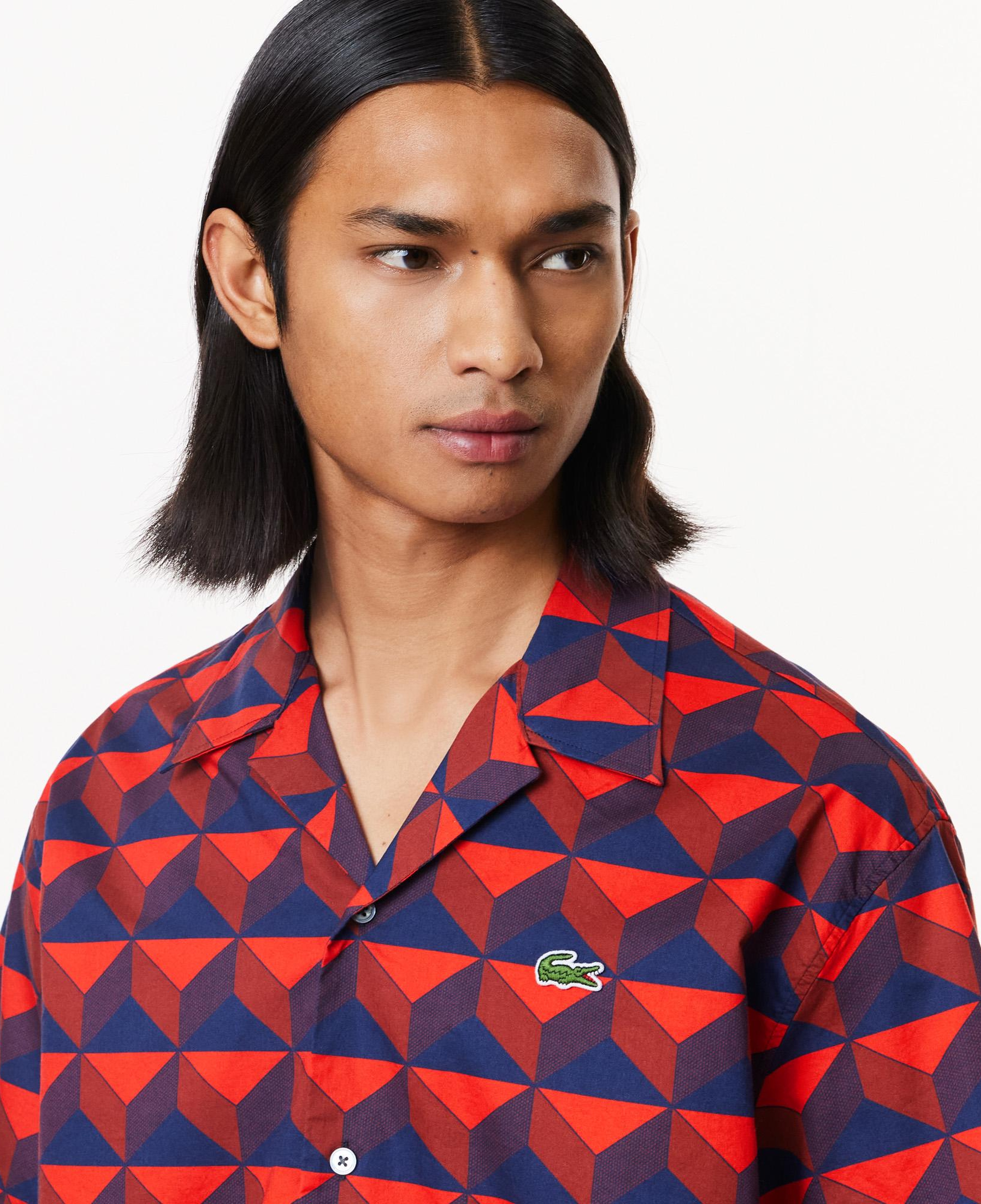 Erkek Relaxed Fit Kısa Kollu Monogram Bordo Gömlek
