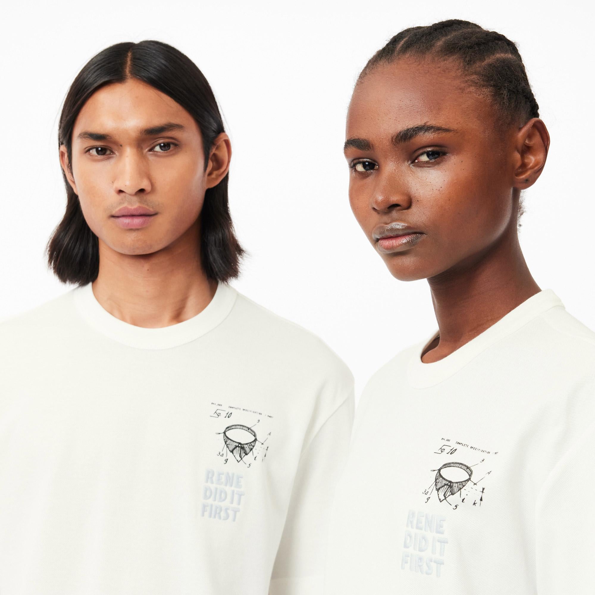 Lacoste Bisiklet Yaka Baskılı Erkek Beyaz T-Shirt