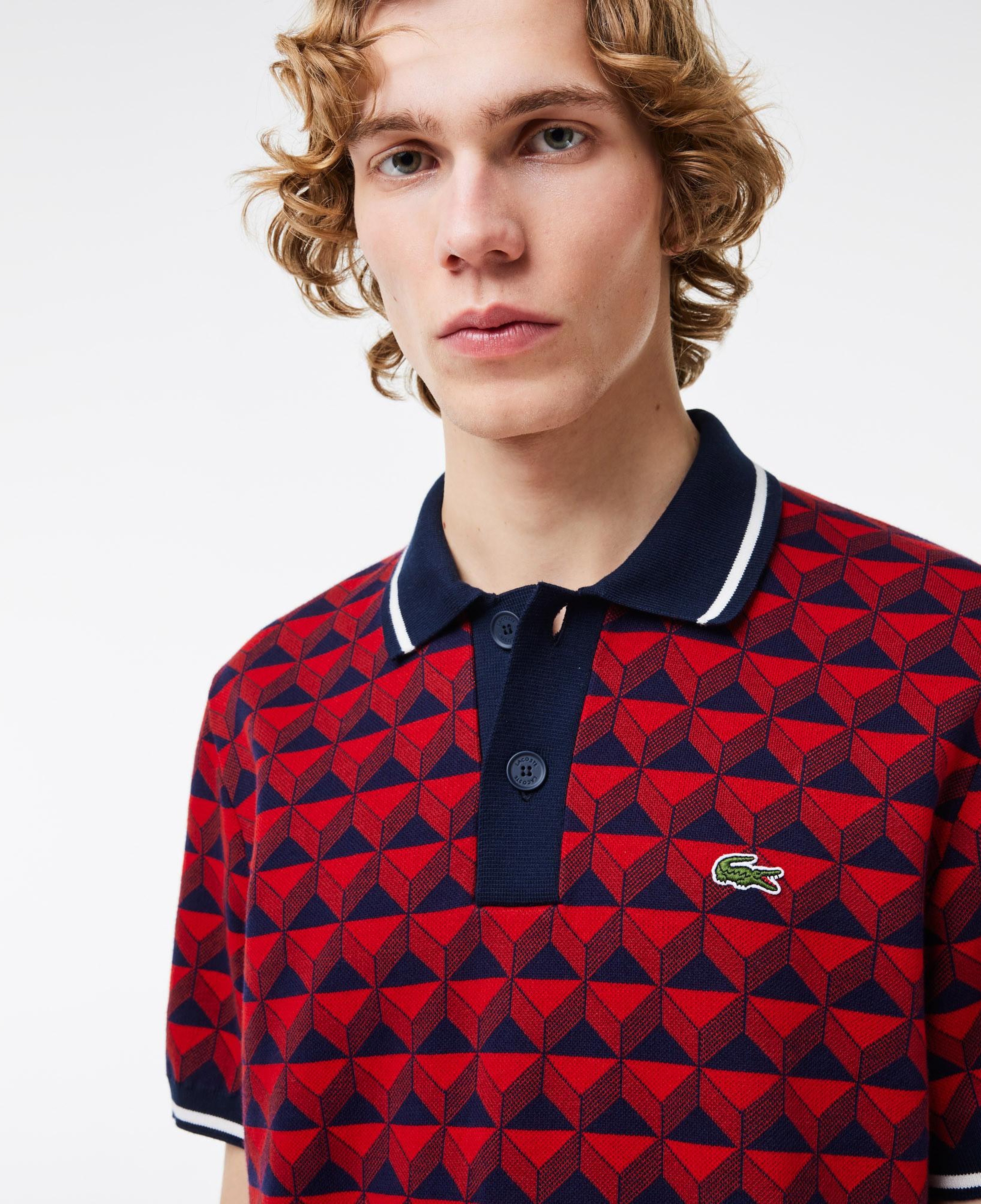 Erkek Regular Fit Polo Yaka Monogram Bordo Triko Polo