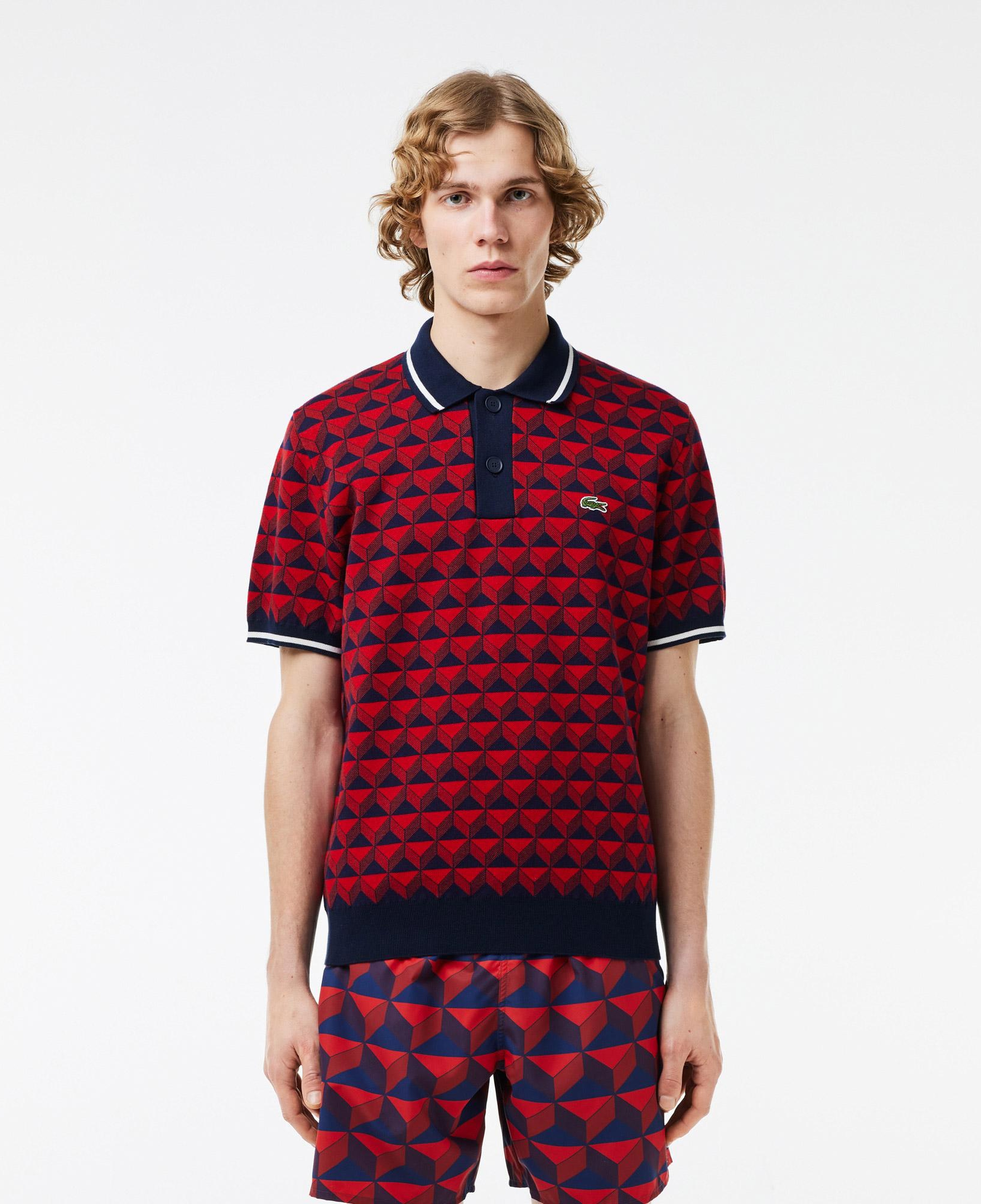 Erkek Regular Fit Polo Yaka Monogram Bordo Triko Polo