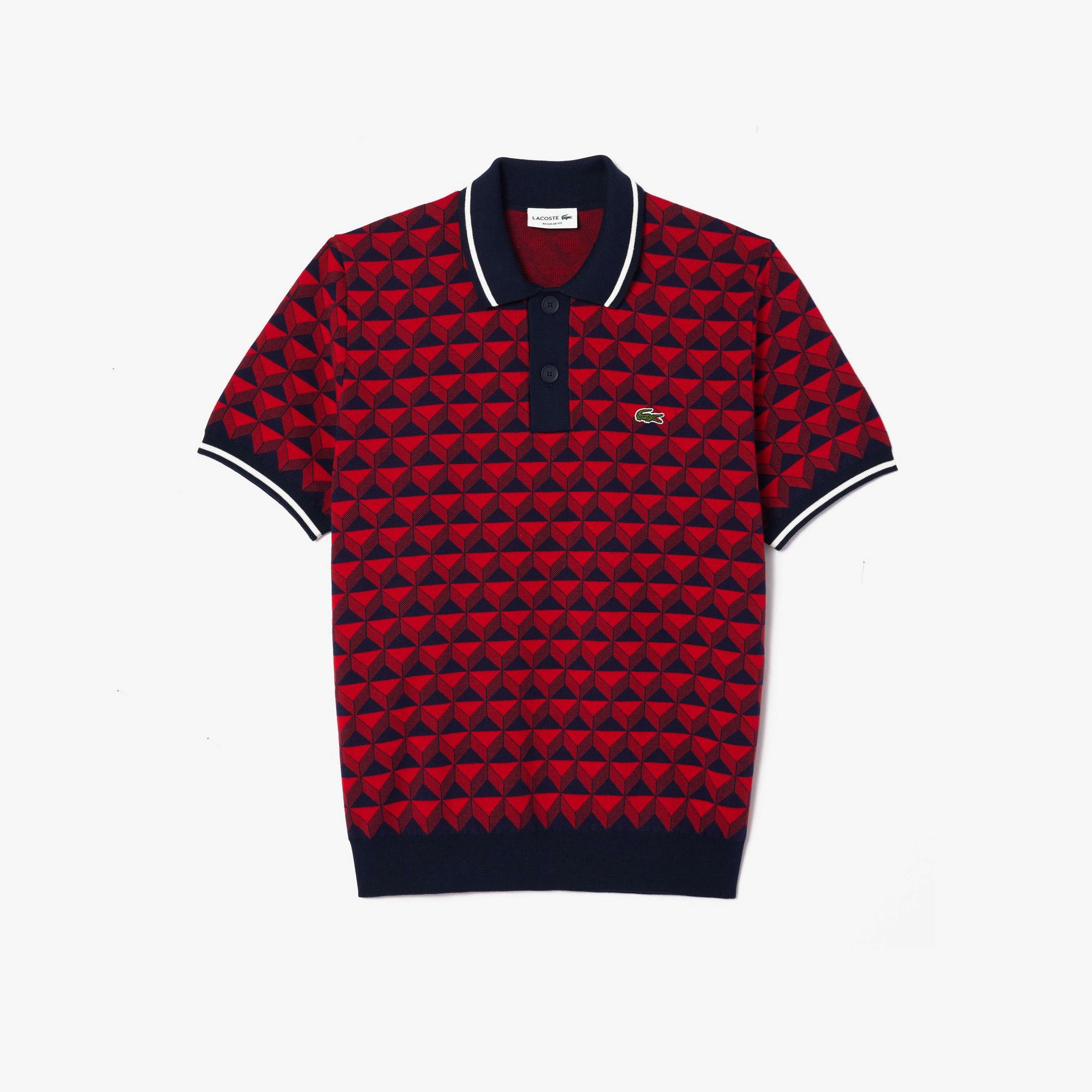 Erkek Regular Fit Polo Yaka Monogram Bordo Triko Polo