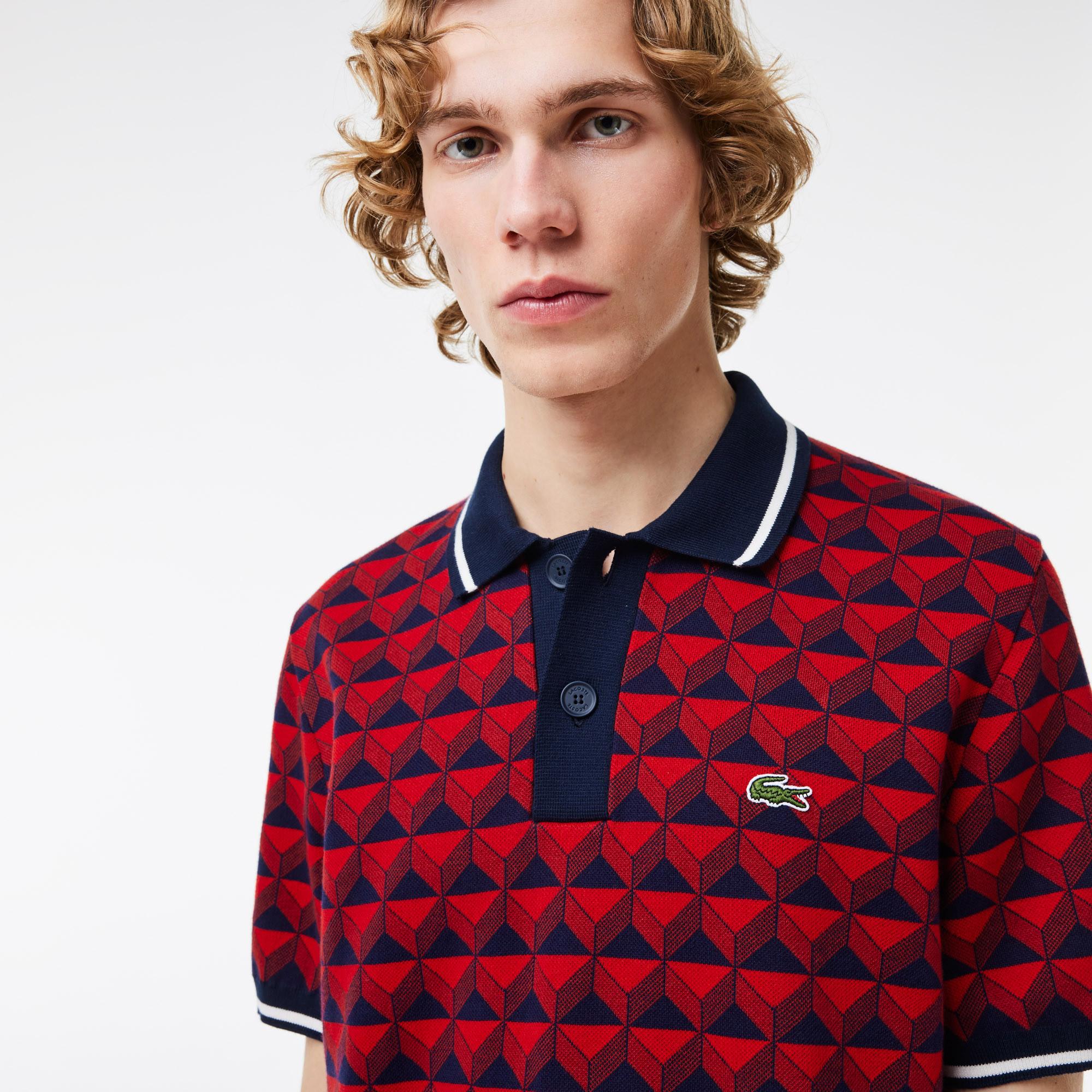 Erkek Regular Fit Polo Yaka Monogram Bordo Triko Polo