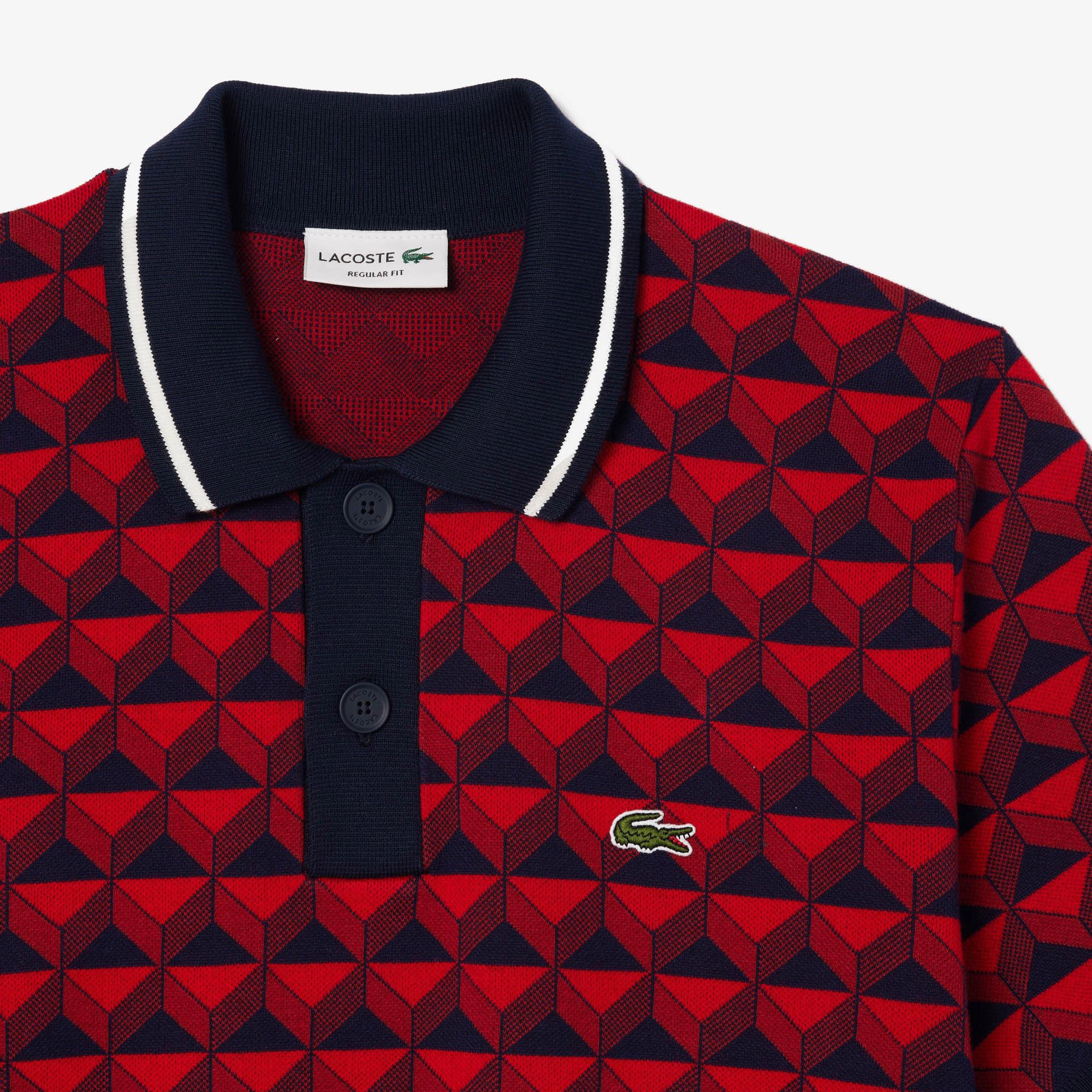 Erkek Regular Fit Polo Yaka Monogram Bordo Triko Polo