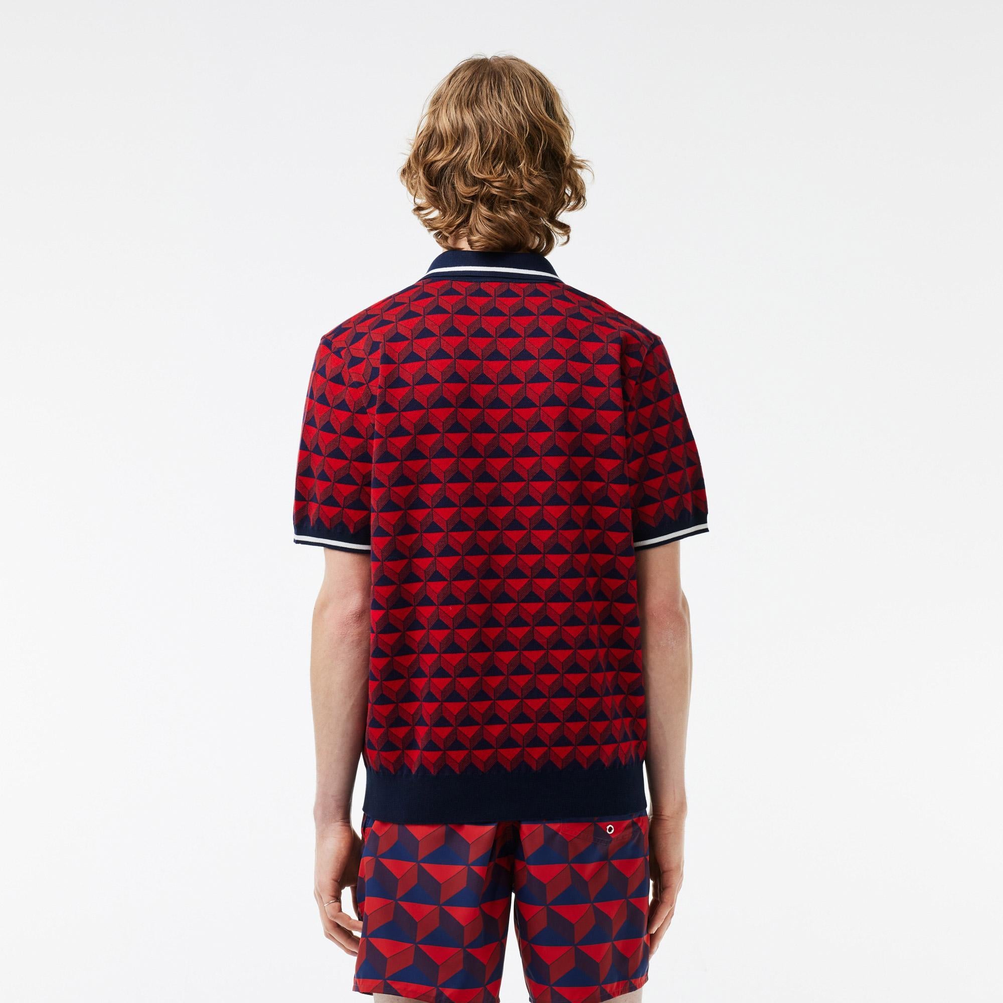 Erkek Regular Fit Polo Yaka Monogram Bordo Triko Polo