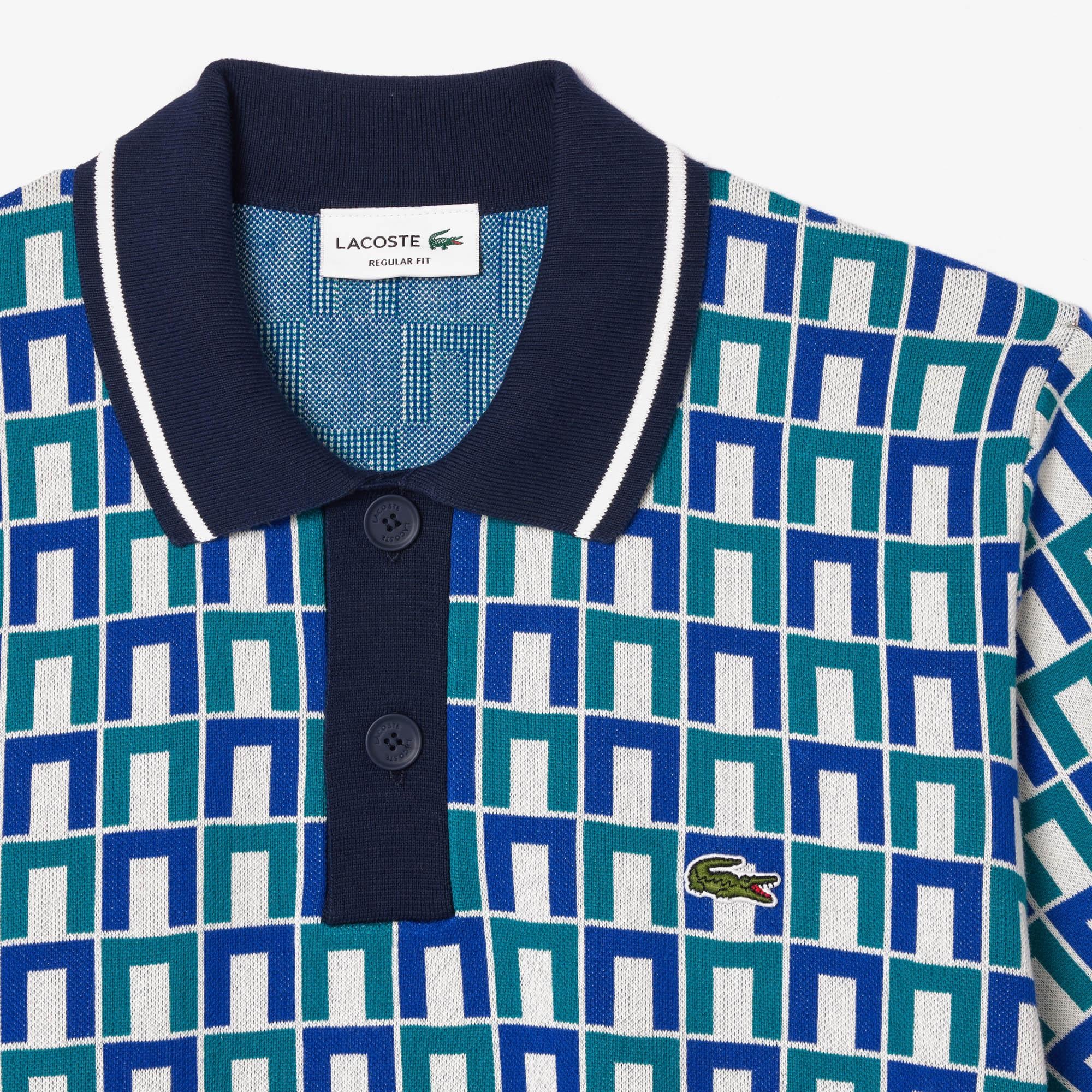 Erkek Regular Fit Gömlek Yaka Monogram Mavi Polo