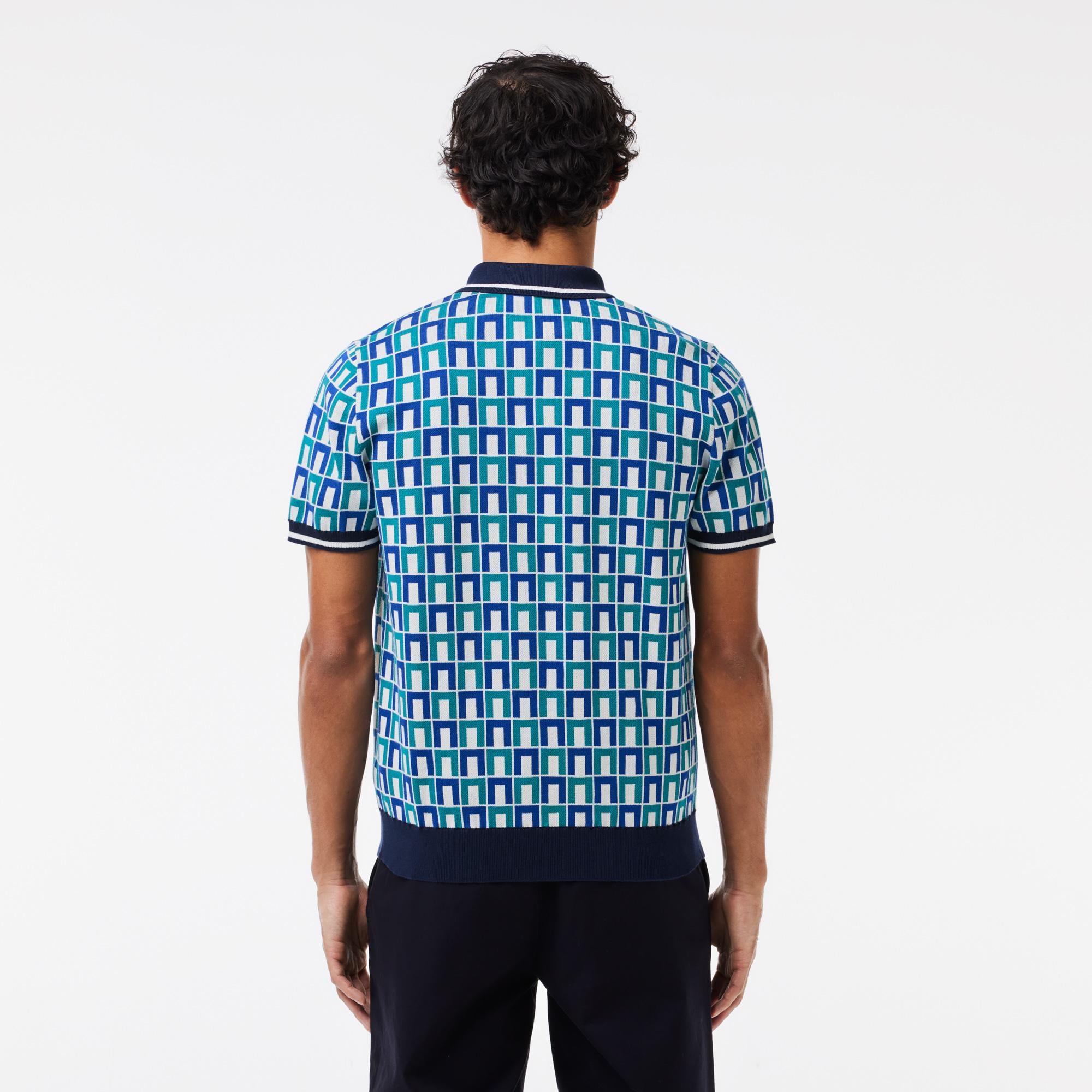 Erkek Regular Fit Gömlek Yaka Monogram Mavi Polo