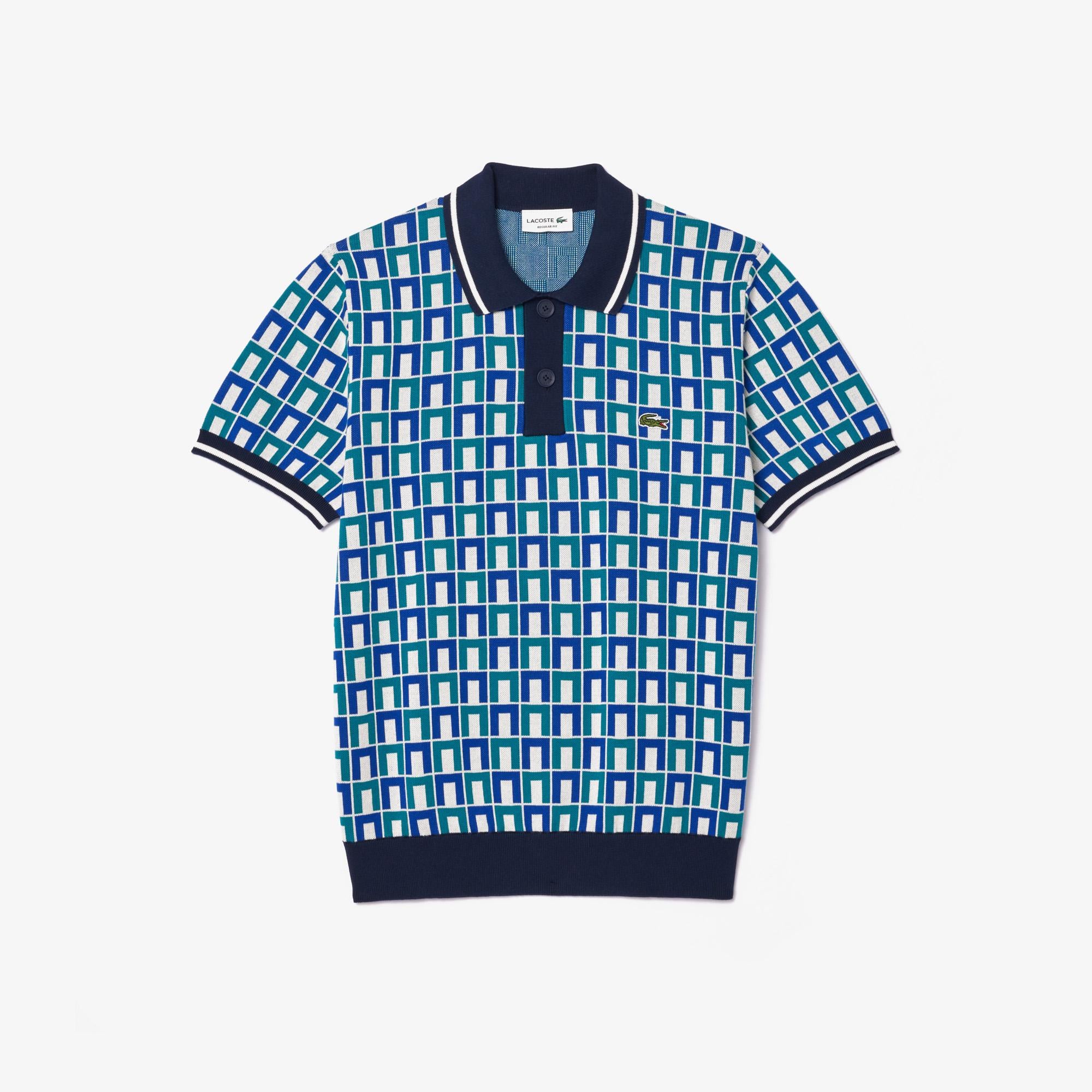 Erkek Regular Fit Gömlek Yaka Monogram Mavi Polo