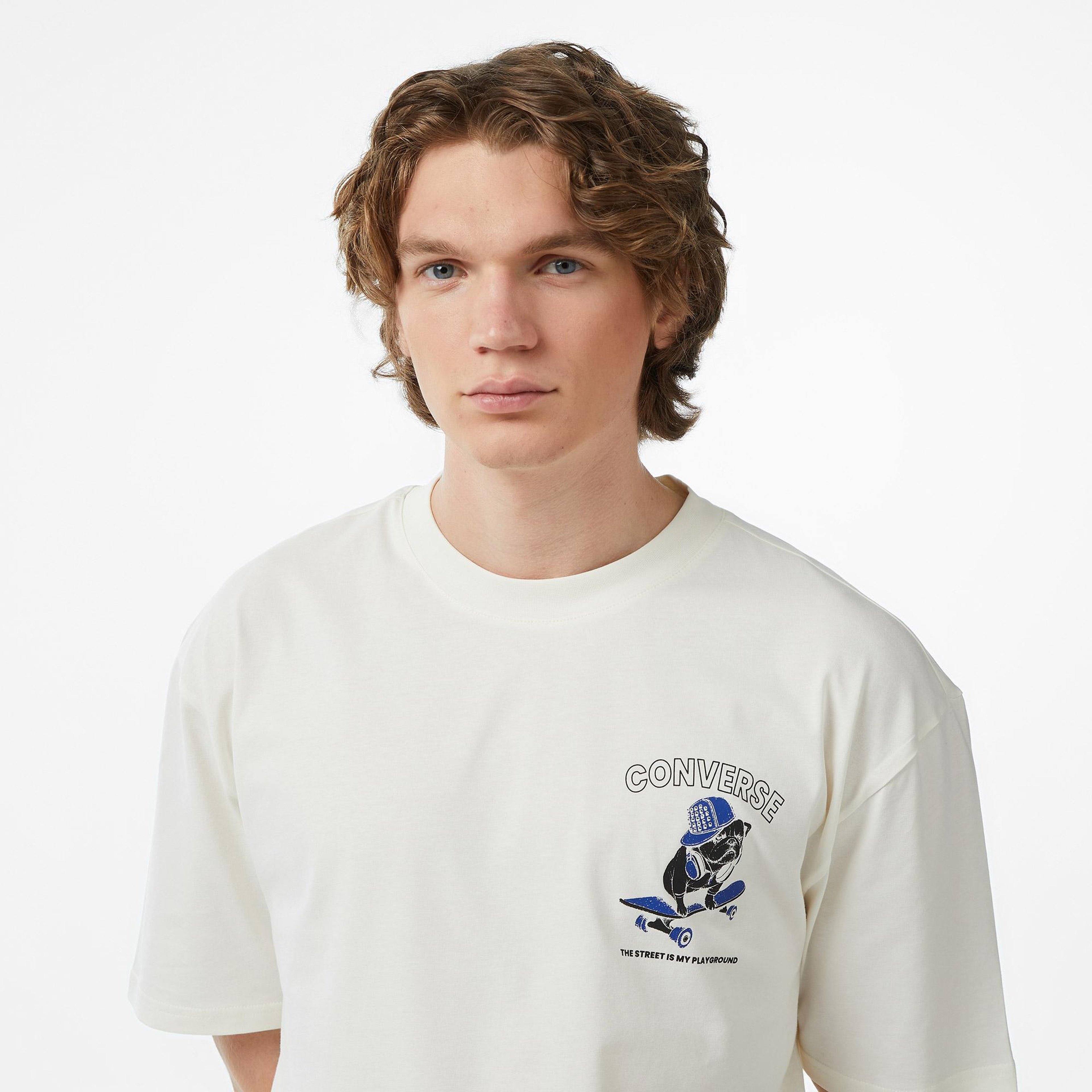 Converse Erkek Krem Grafik Baskılı T-Shirt