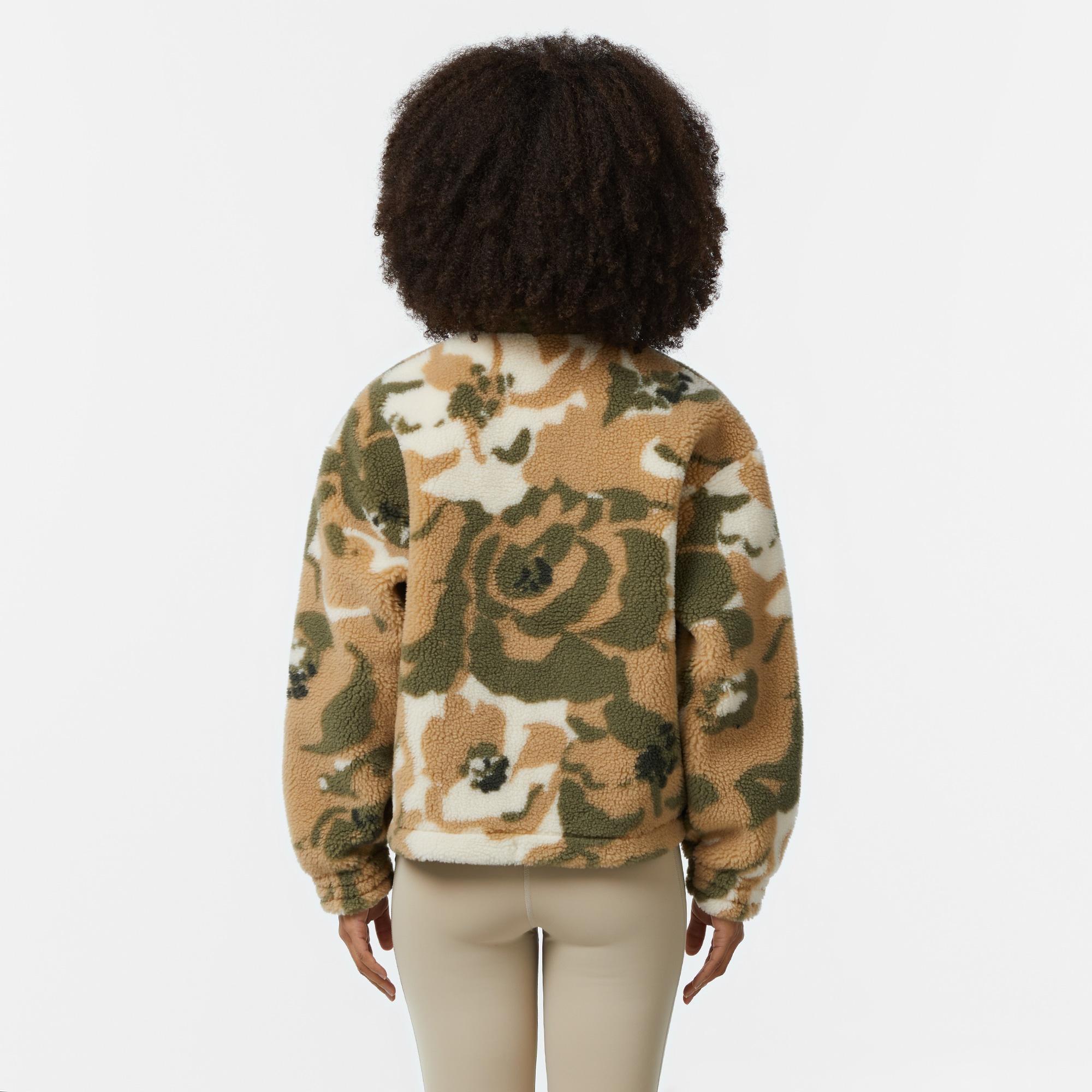 Kadın Oversize Fit Yarım Fermuarlı Haki Sweatshirt