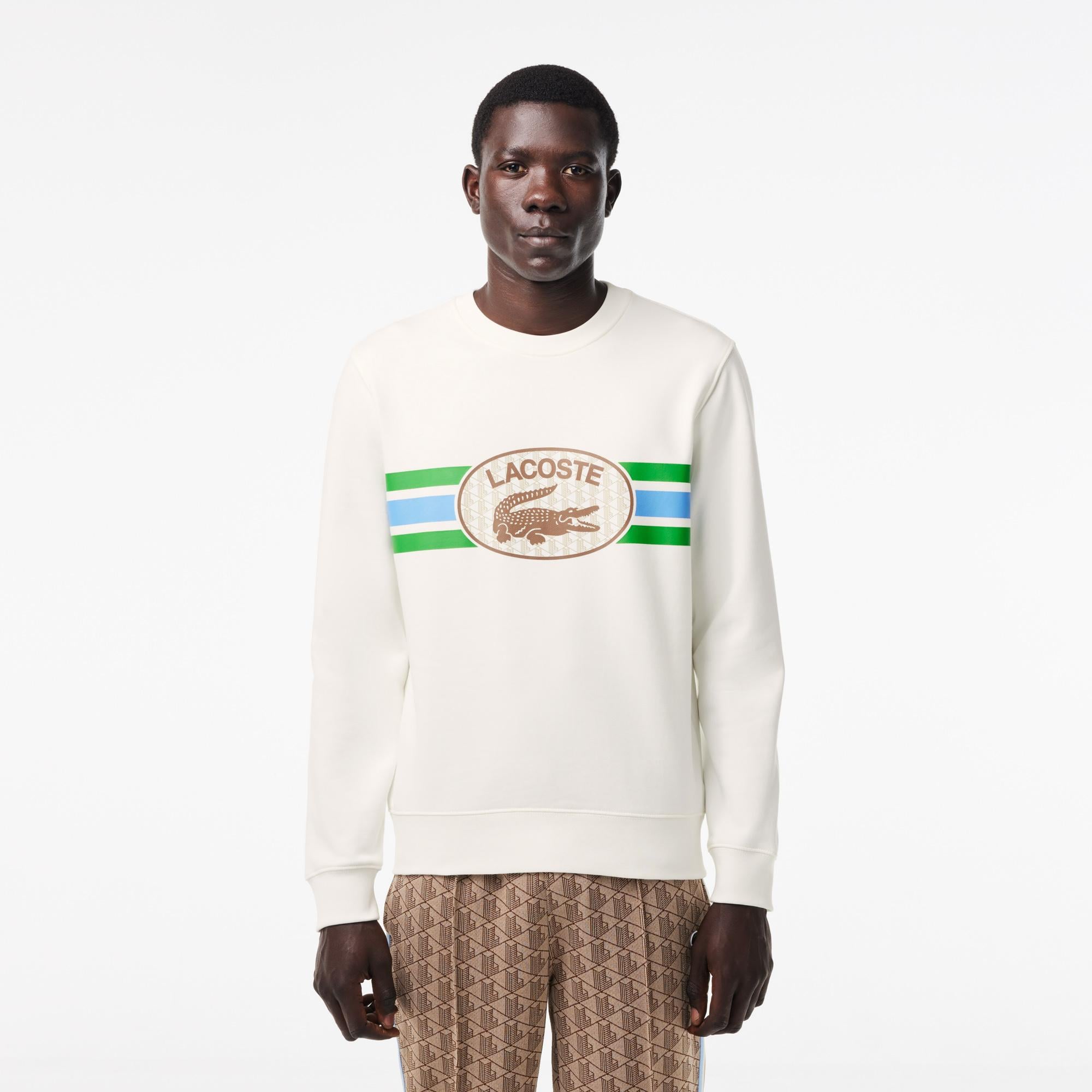 Erkek Classic Fit Bisiklet Yaka Baskılı Krem Sweatshirt