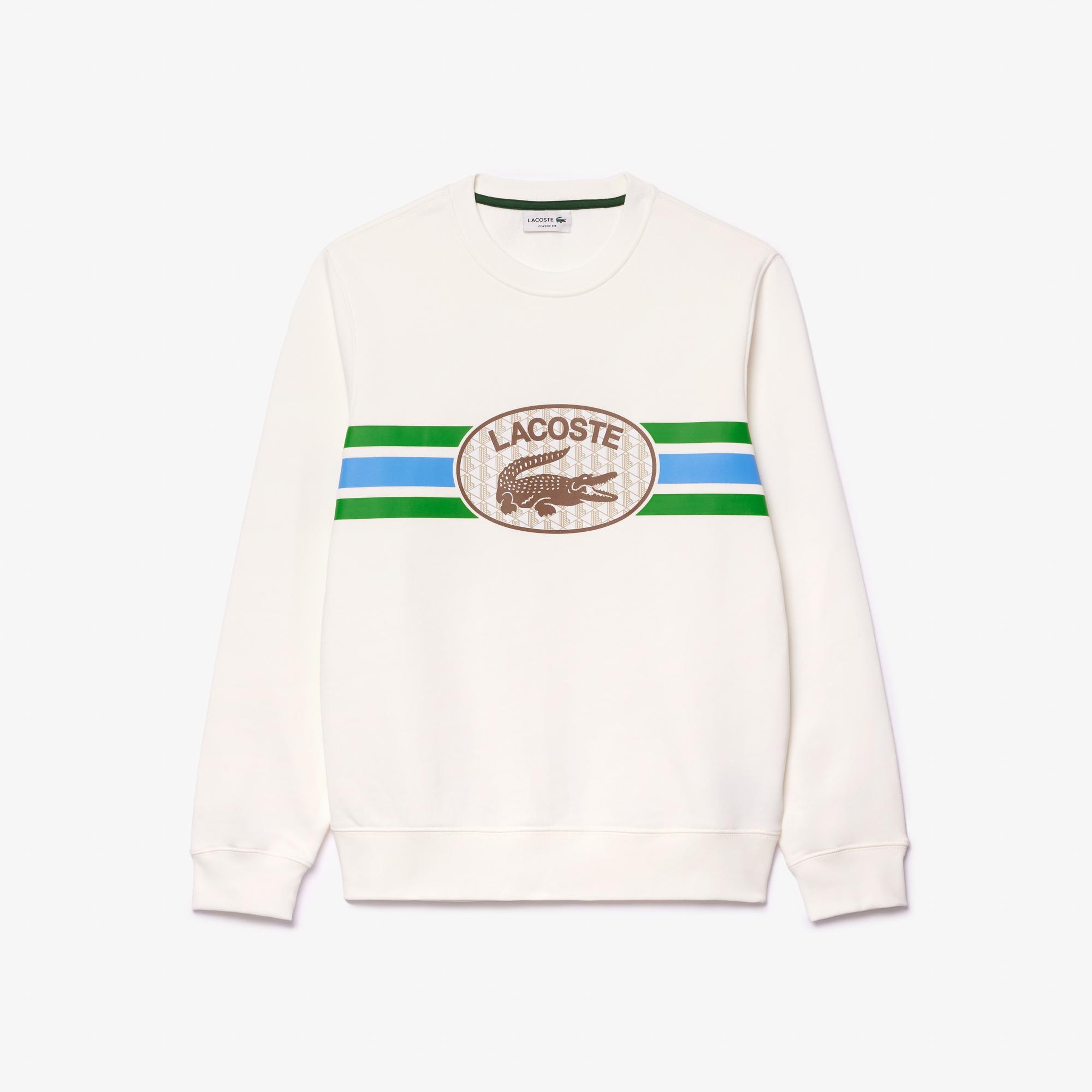 Erkek Classic Fit Bisiklet Yaka Baskılı Krem Sweatshirt