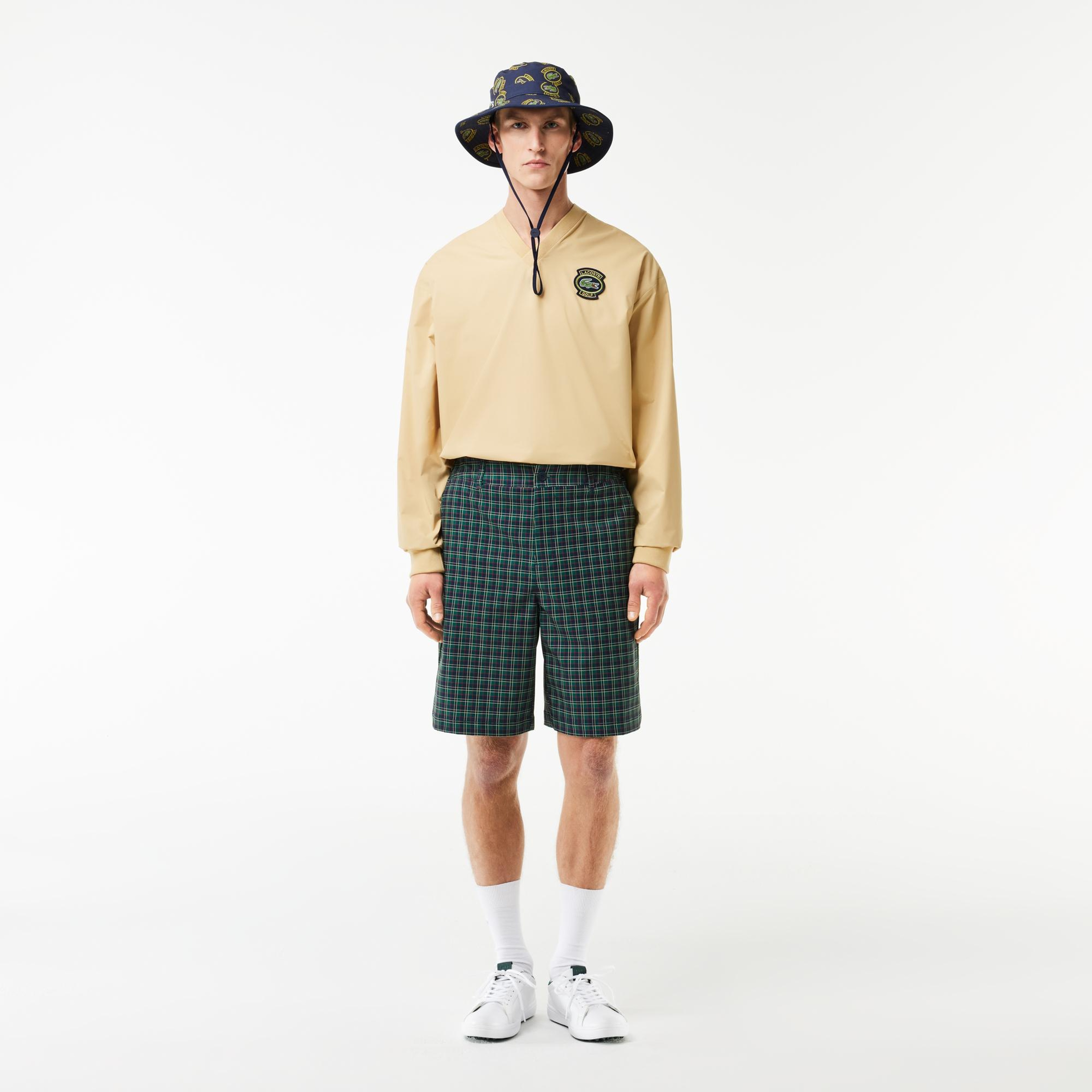 Erkek Loose Fit Ekose Lacivert Bermuda