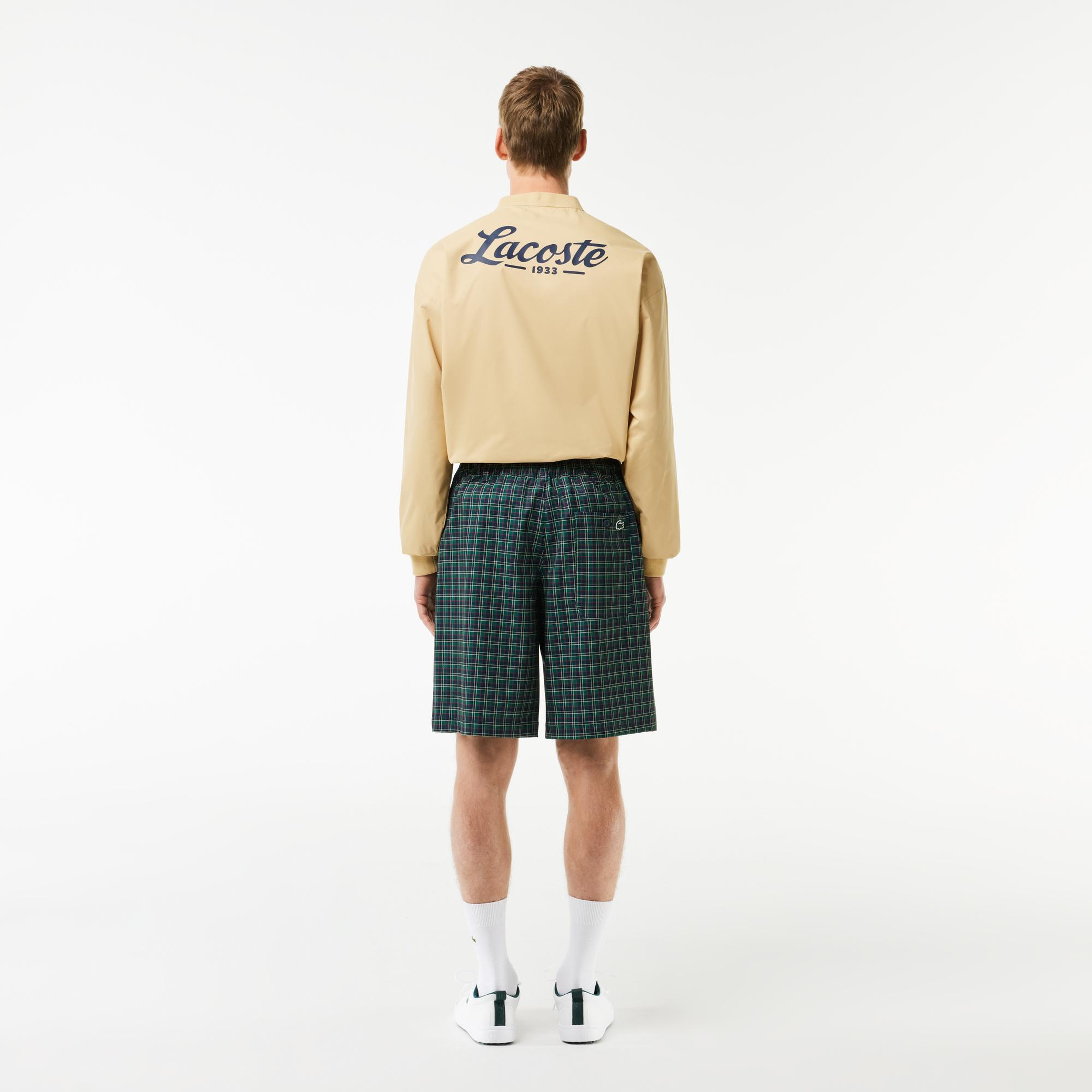 Erkek Loose Fit Ekose Lacivert Bermuda