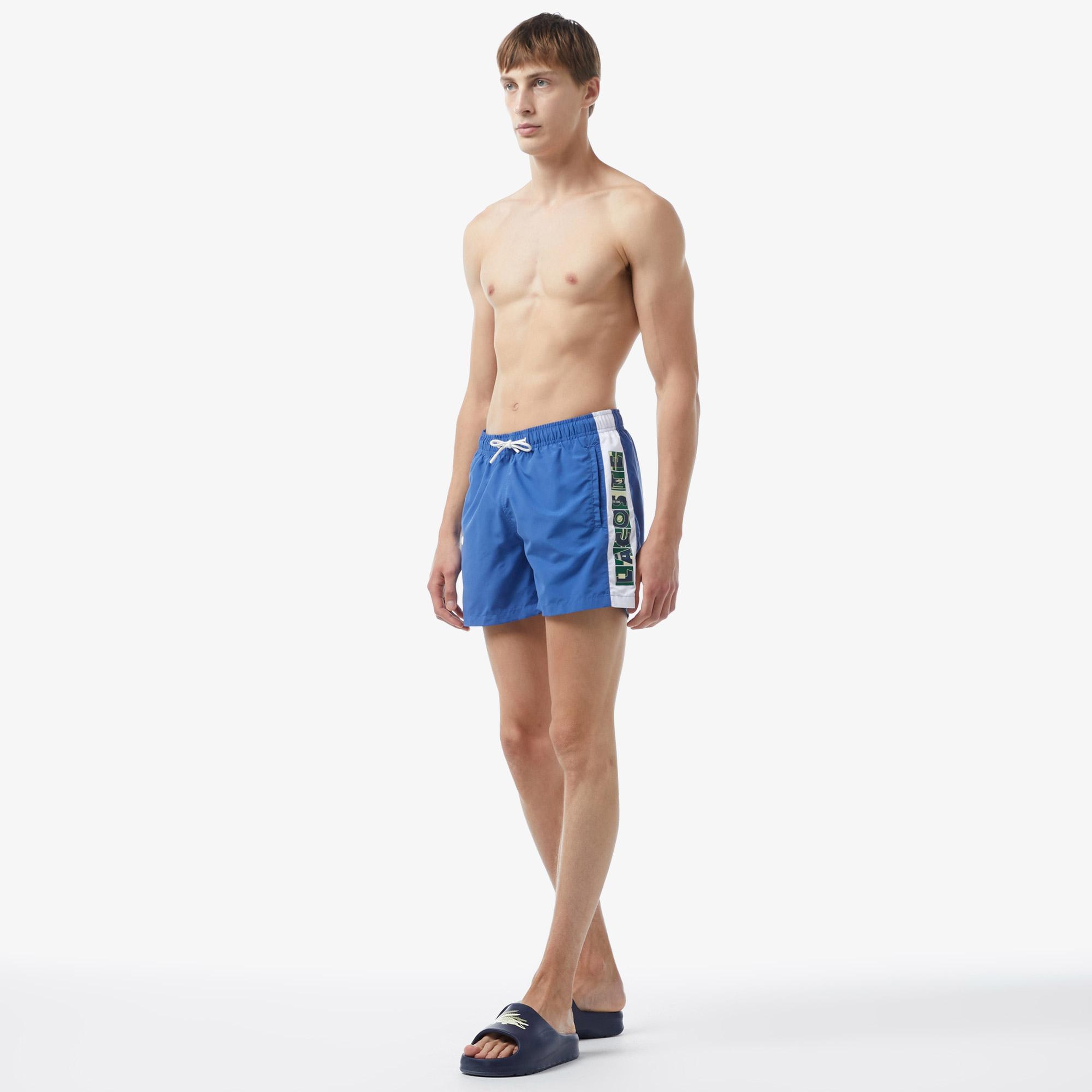 Lacoste Renk Bloklu Erkek Mavi Deniz Şortu