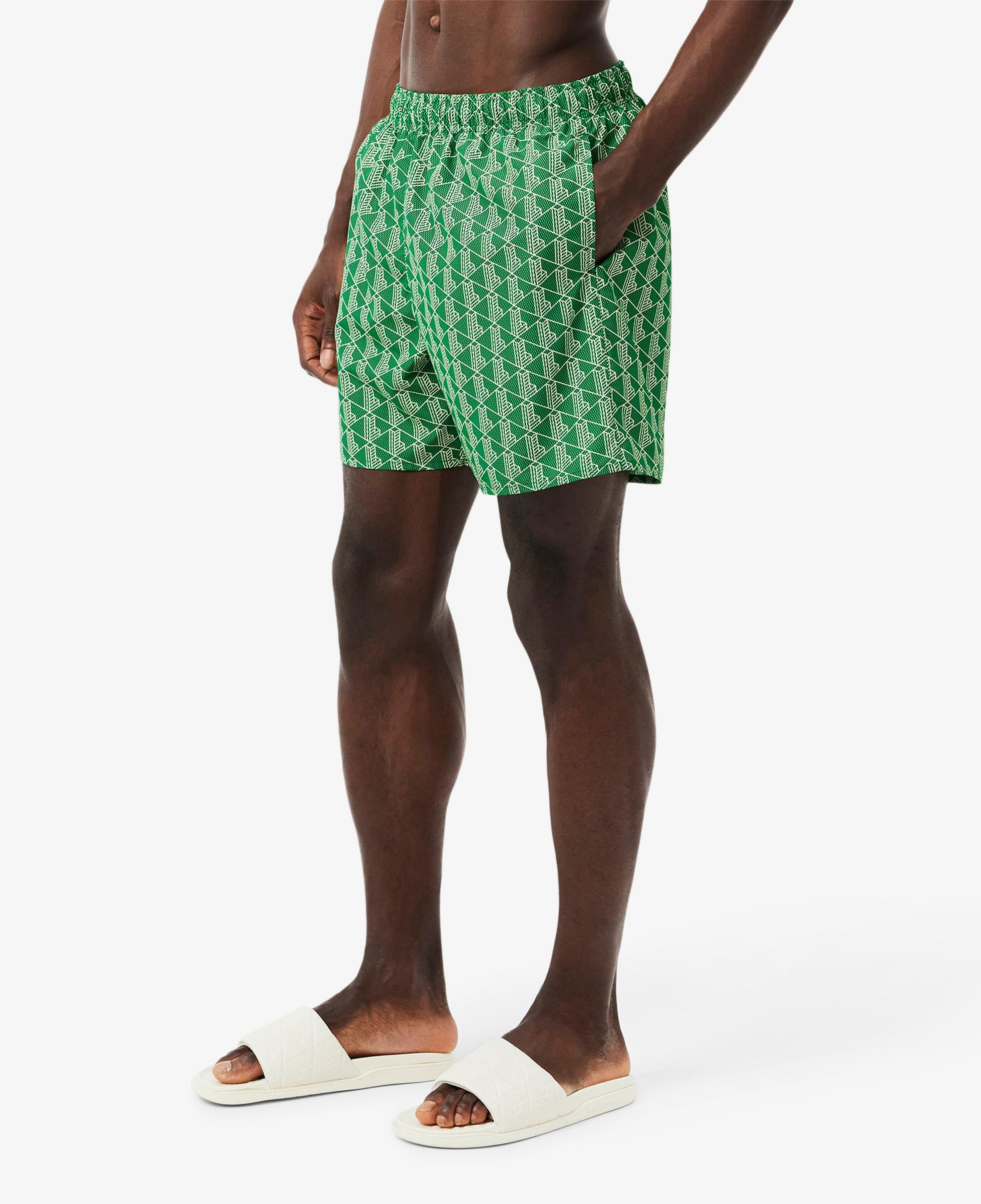 Lacoste Mid Monogram Print Swim Erkek Yeşil Deniz Şortu