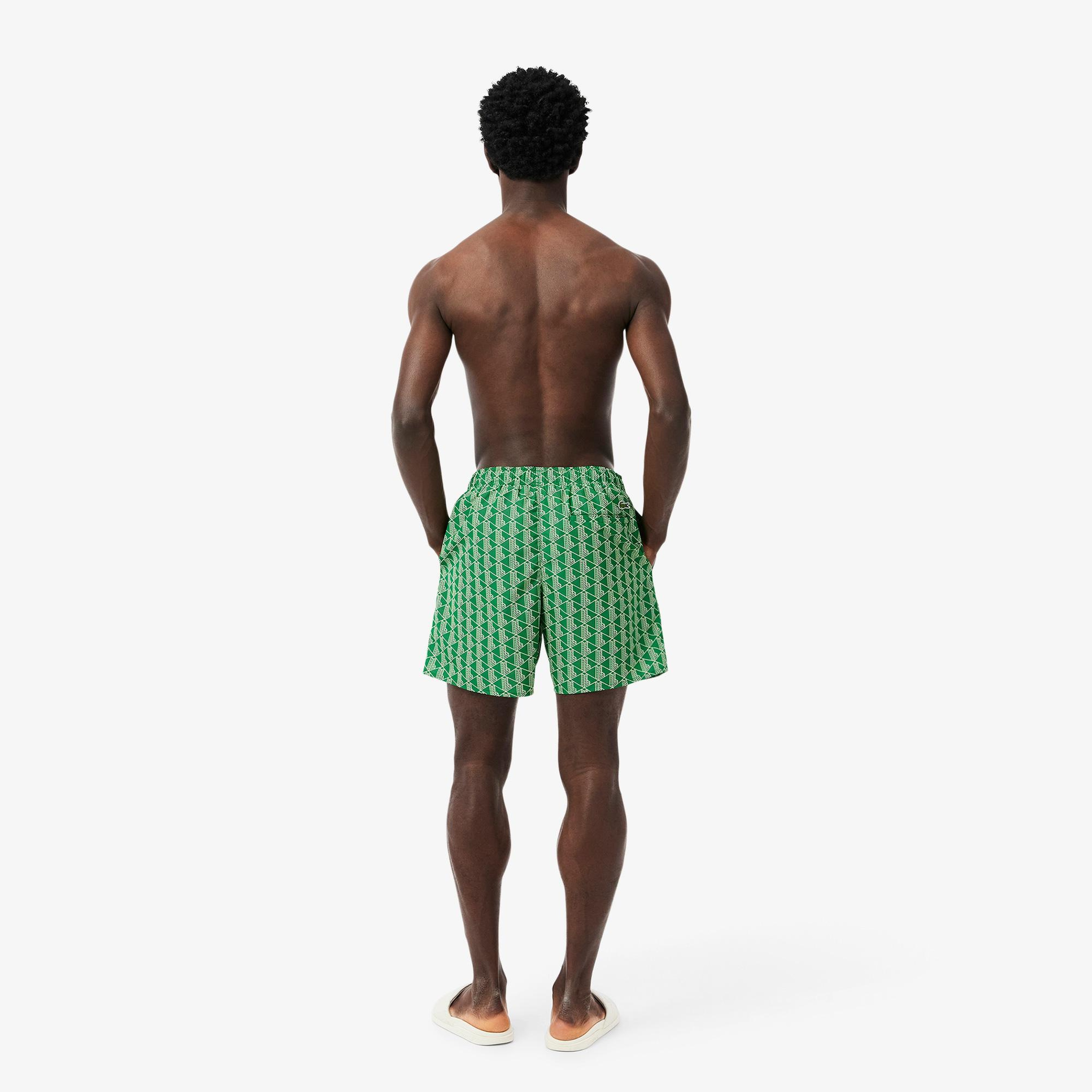 Lacoste Mid Monogram Print Swim Erkek Yeşil Deniz Şortu