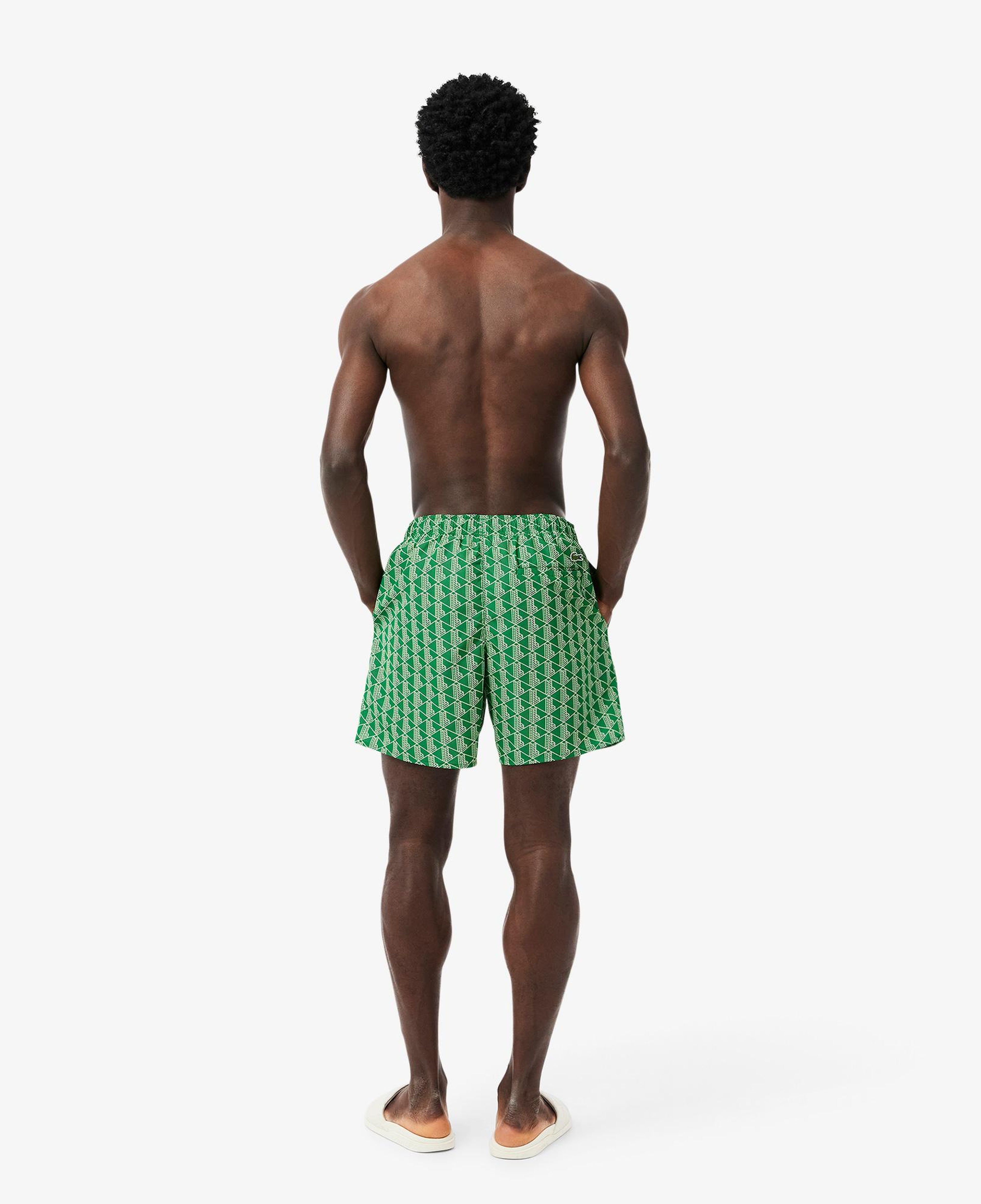 Lacoste Mid Monogram Print Swim Erkek Yeşil Deniz Şortu