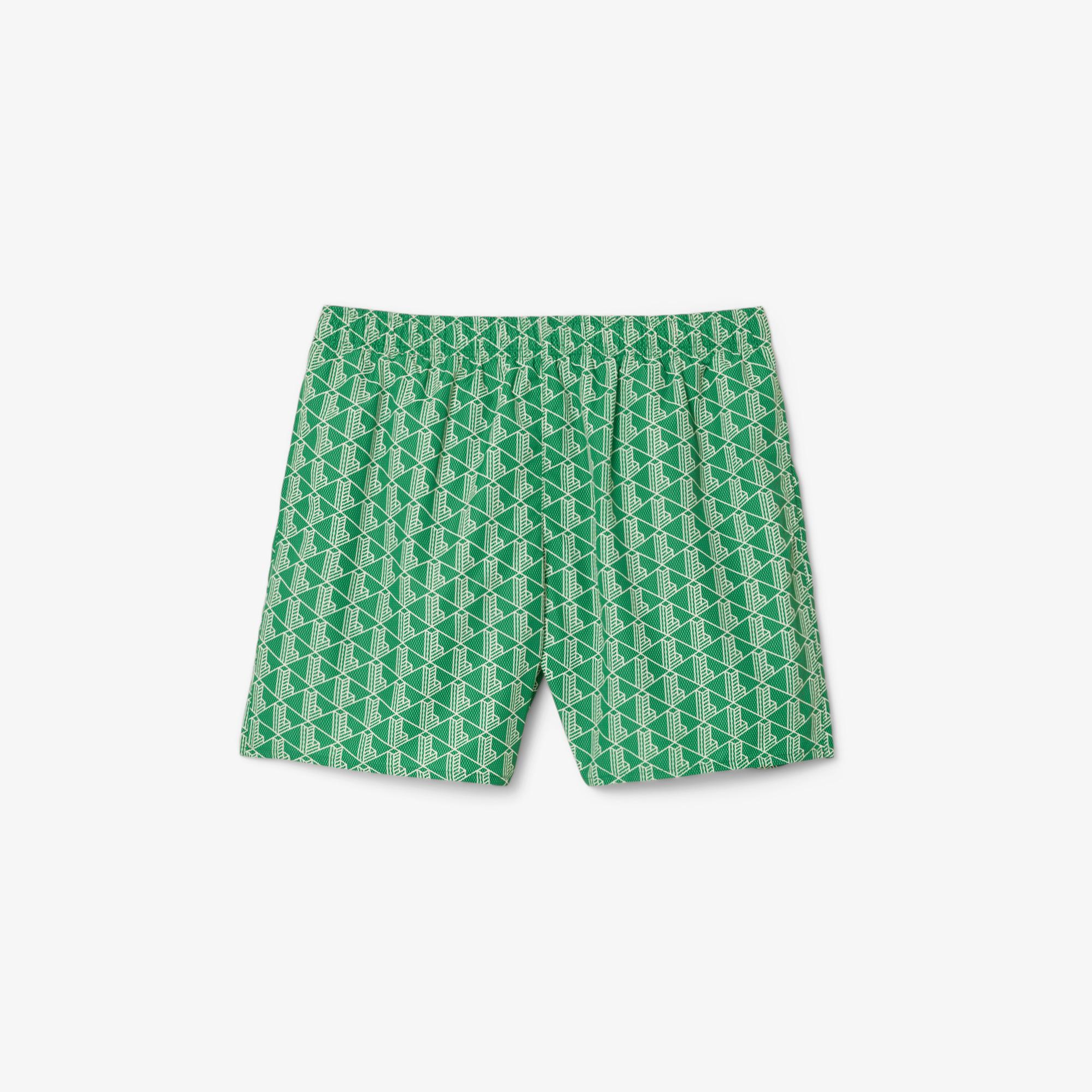 Lacoste Mid Monogram Print Swim Erkek Yeşil Deniz Şortu