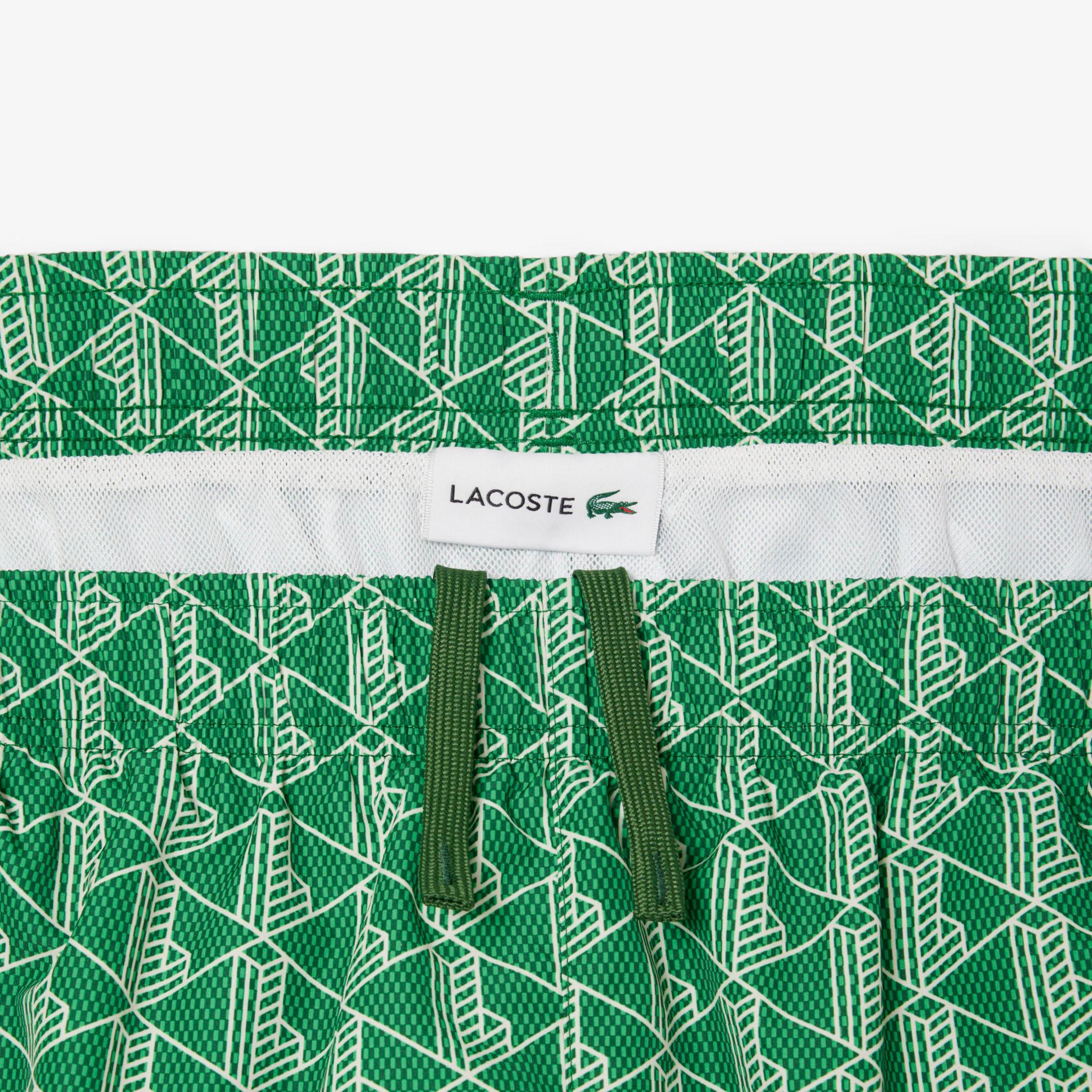 Lacoste Mid Monogram Print Swim Erkek Yeşil Deniz Şortu