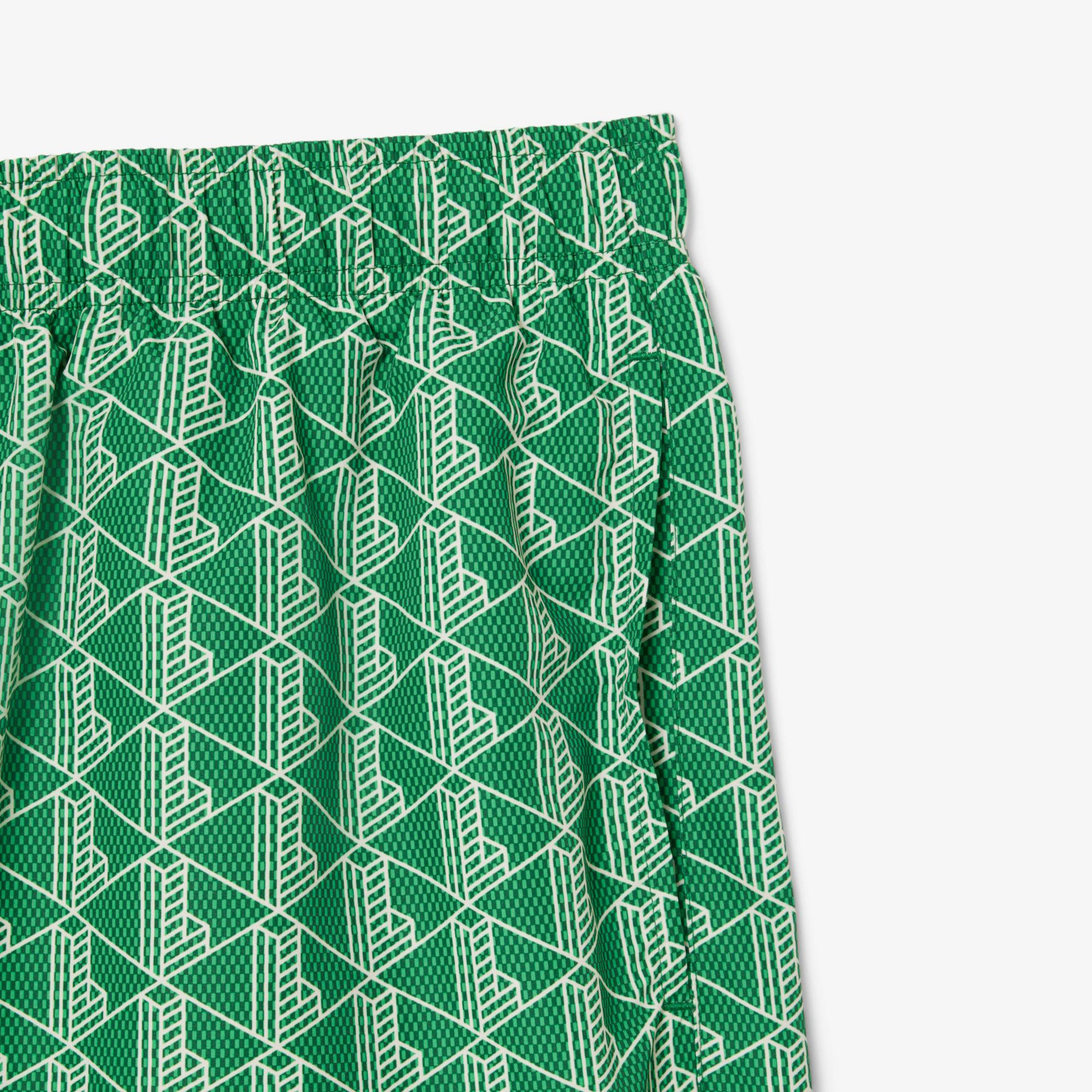 Lacoste Mid Monogram Print Swim Erkek Yeşil Deniz Şortu