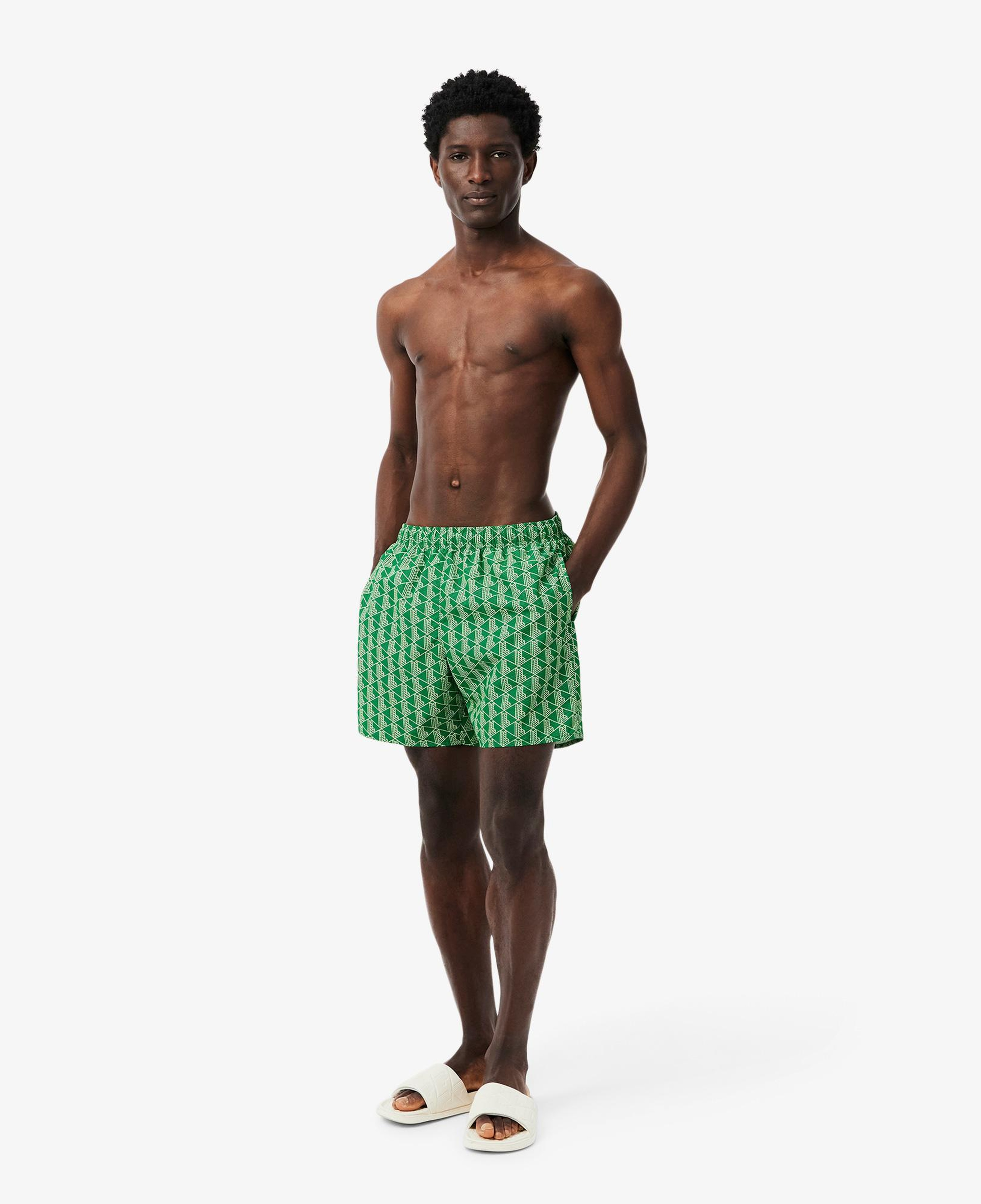 Lacoste Mid Monogram Print Swim Erkek Yeşil Deniz Şortu