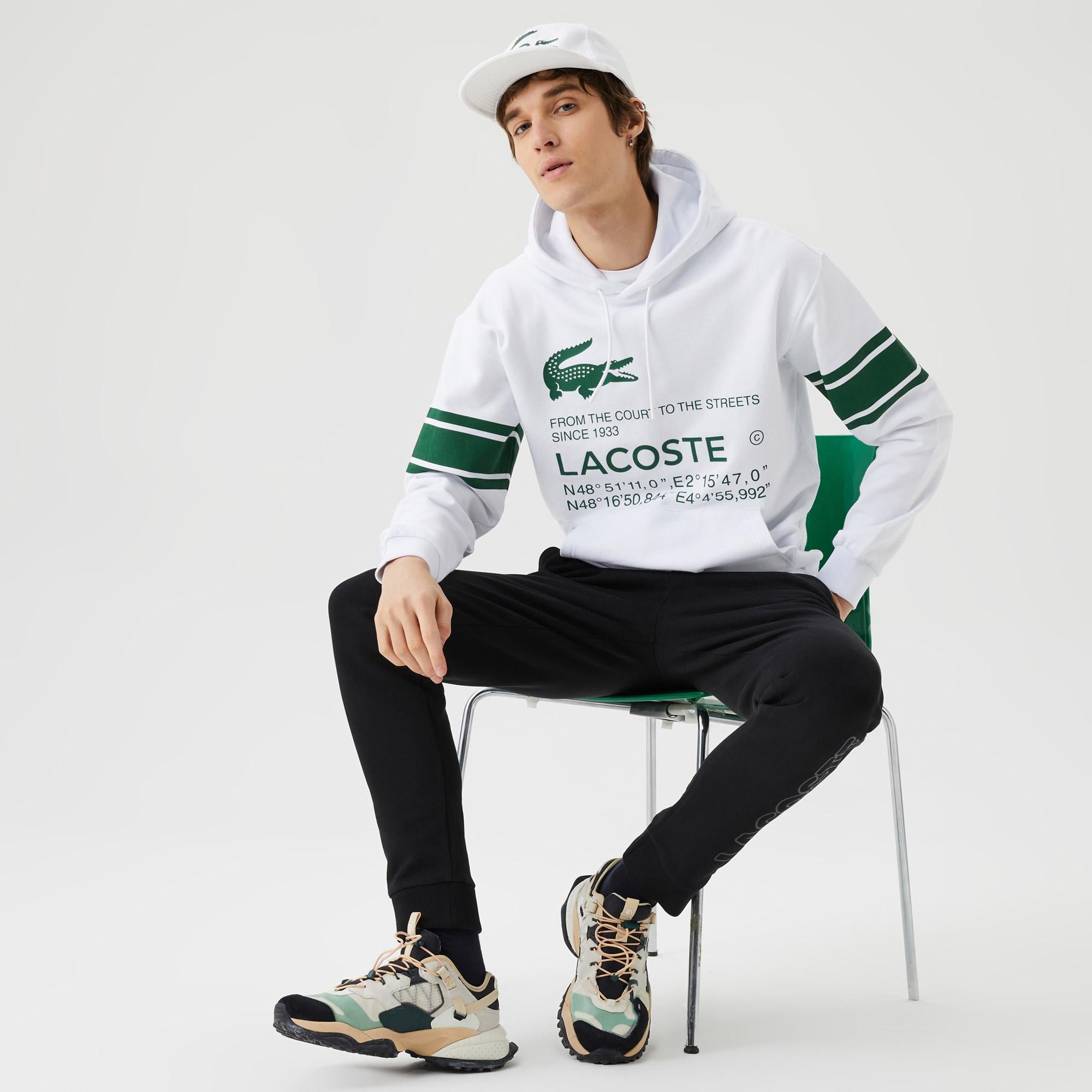 Erkek Kapüşonlu Baskılı Beyaz Sweatshirt