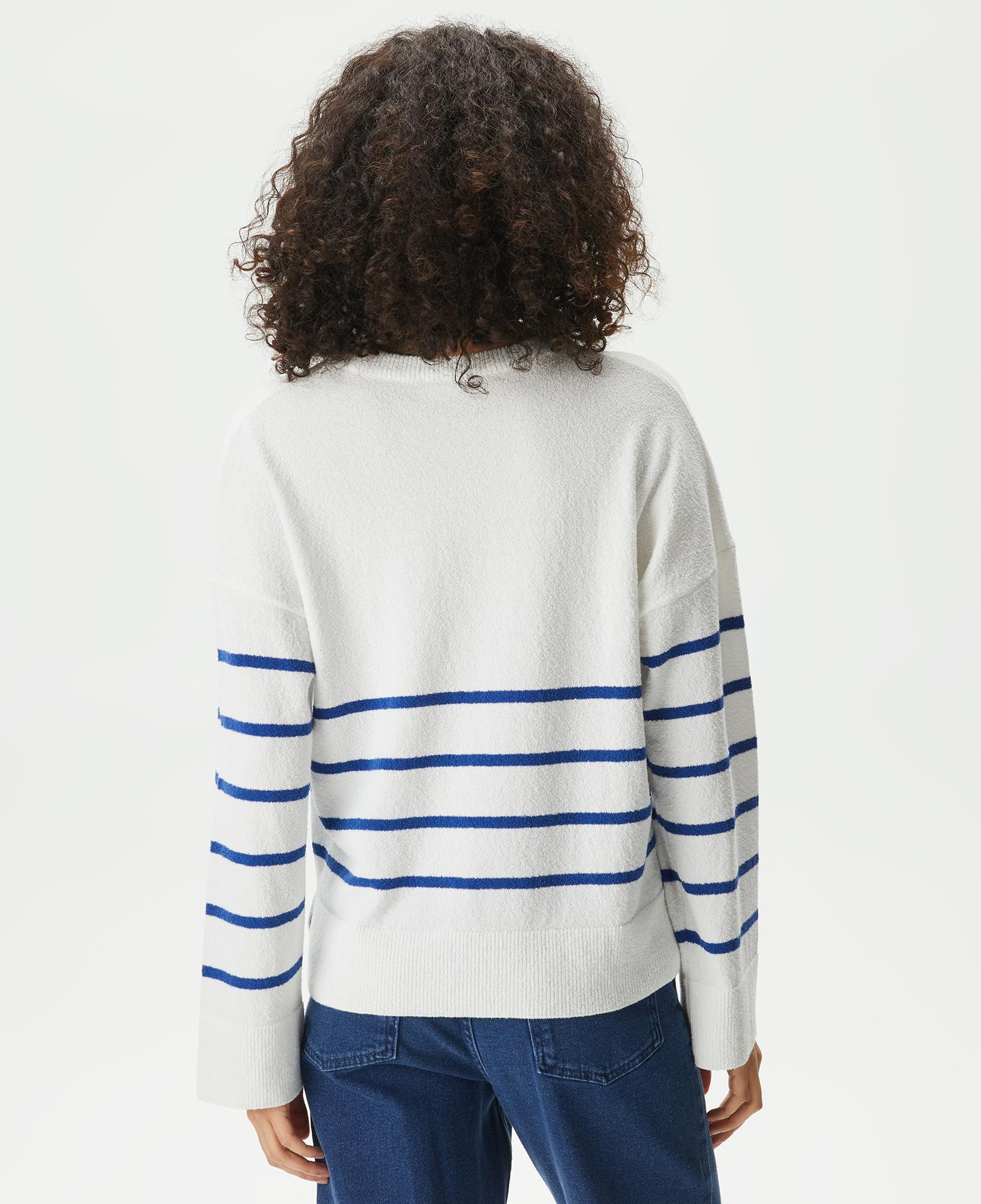 Kadın Relaxed Fit Bisiklet Yaka Çizgili Beyaz Triko