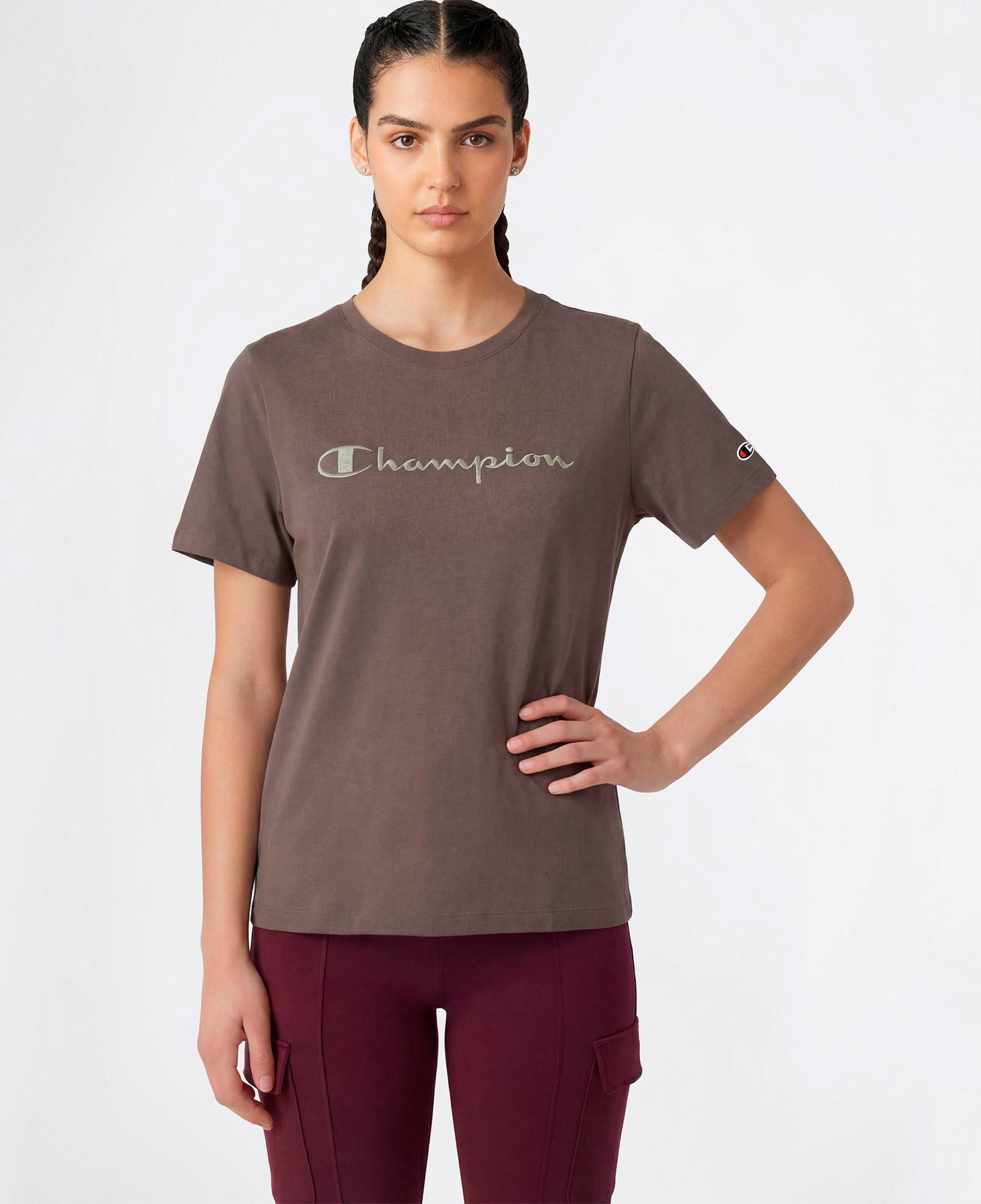 Champion SS Regular Fit Kadın Gri T-Shirt