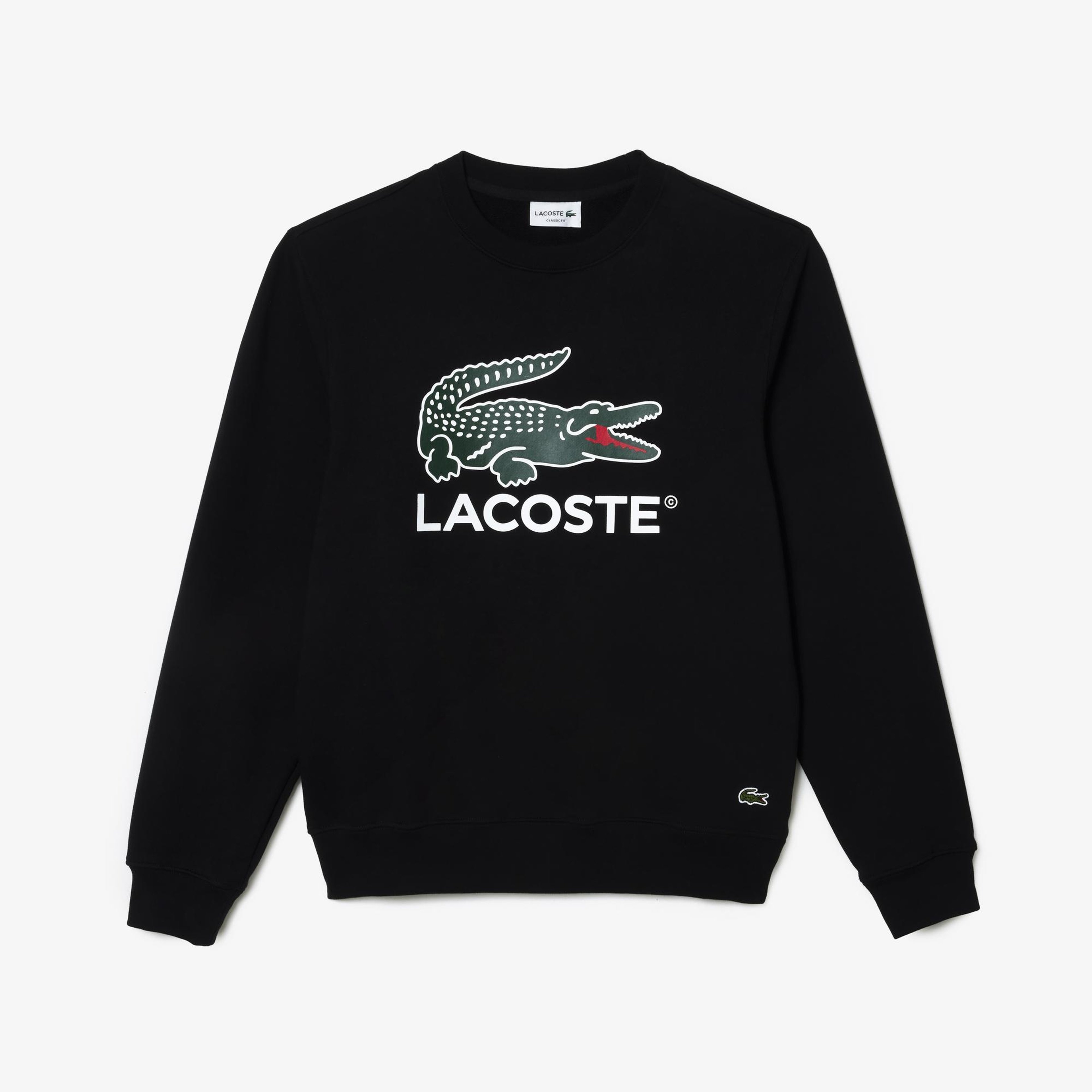 Erkek Classic Fit Bisiklet Yaka Baskılı Siyah Sweatshirt