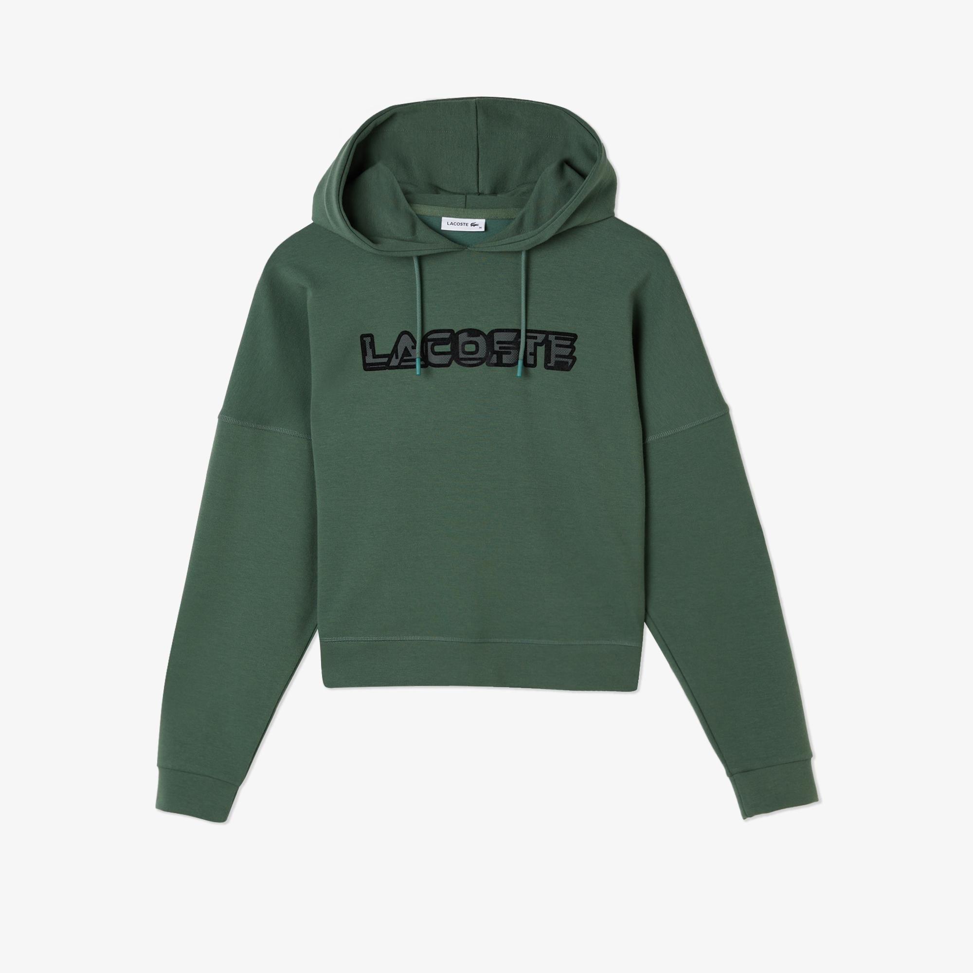 Kadın Crop Fit Kapüşonlu Baskılı Yeşil Sweatshirt
