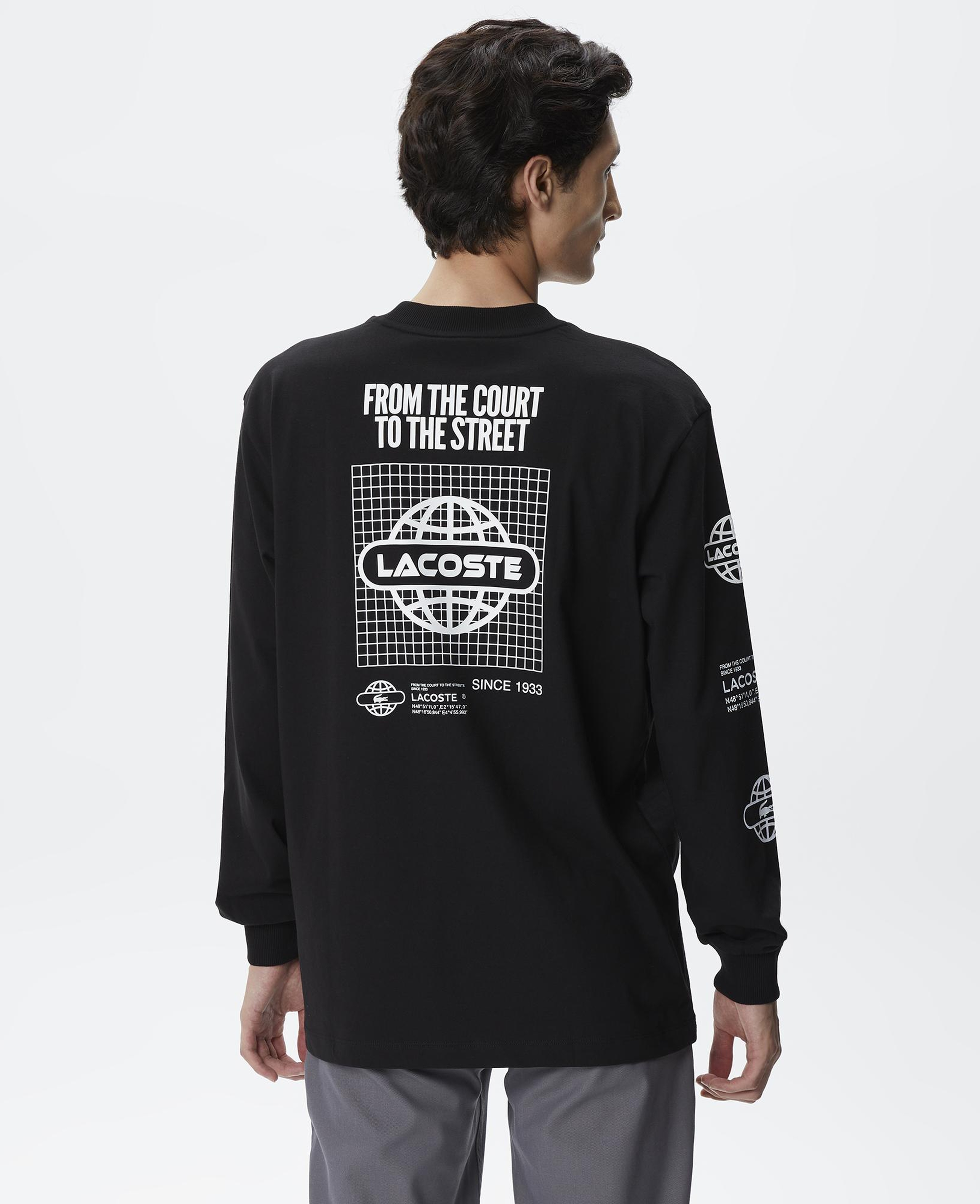Erkek Relaxed Fit Uzun Kollu Bisiklet Yaka Baskılı Siyah T-Shirt