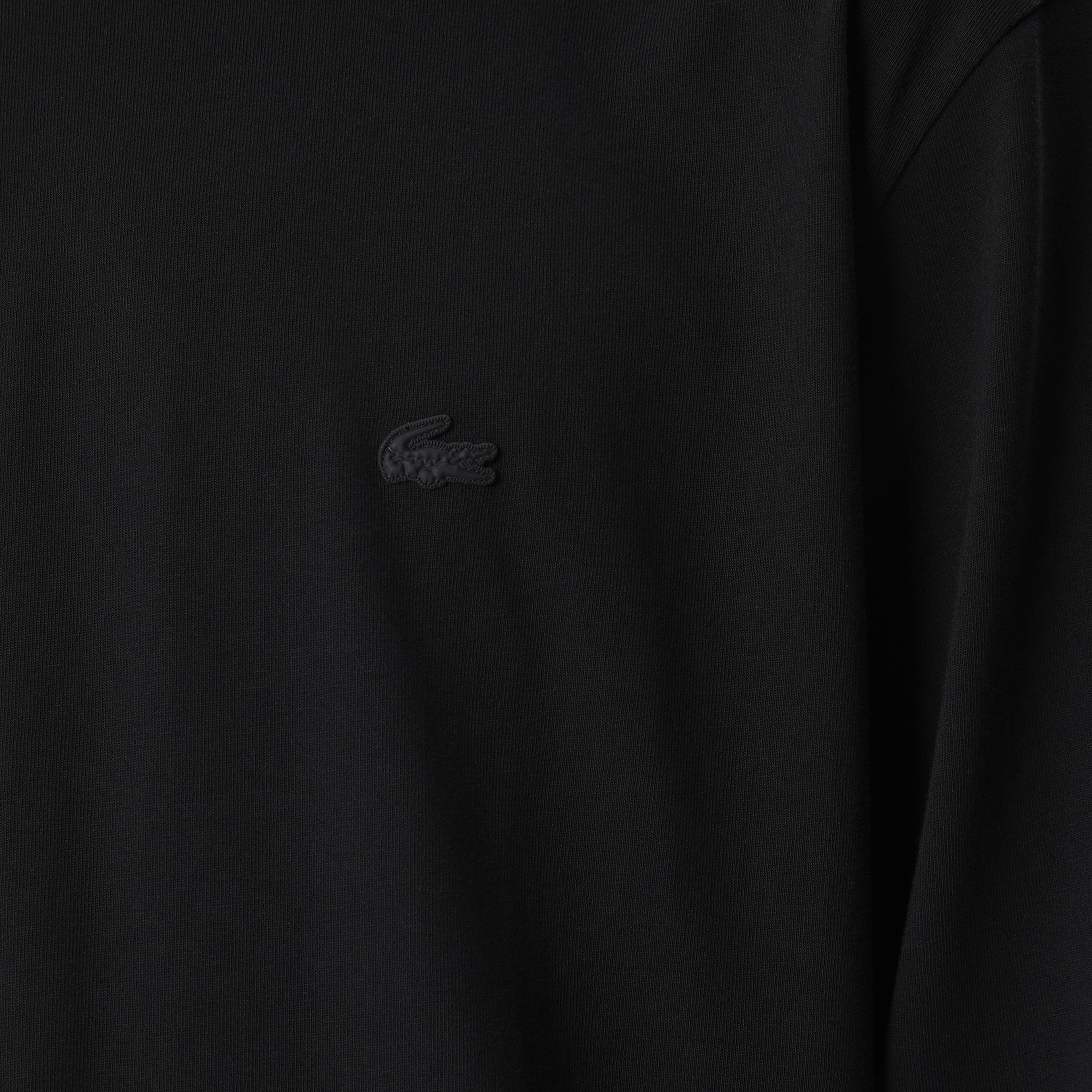 Erkek Relaxed Fit Uzun Kollu Bisiklet Yaka Baskılı Siyah T-Shirt