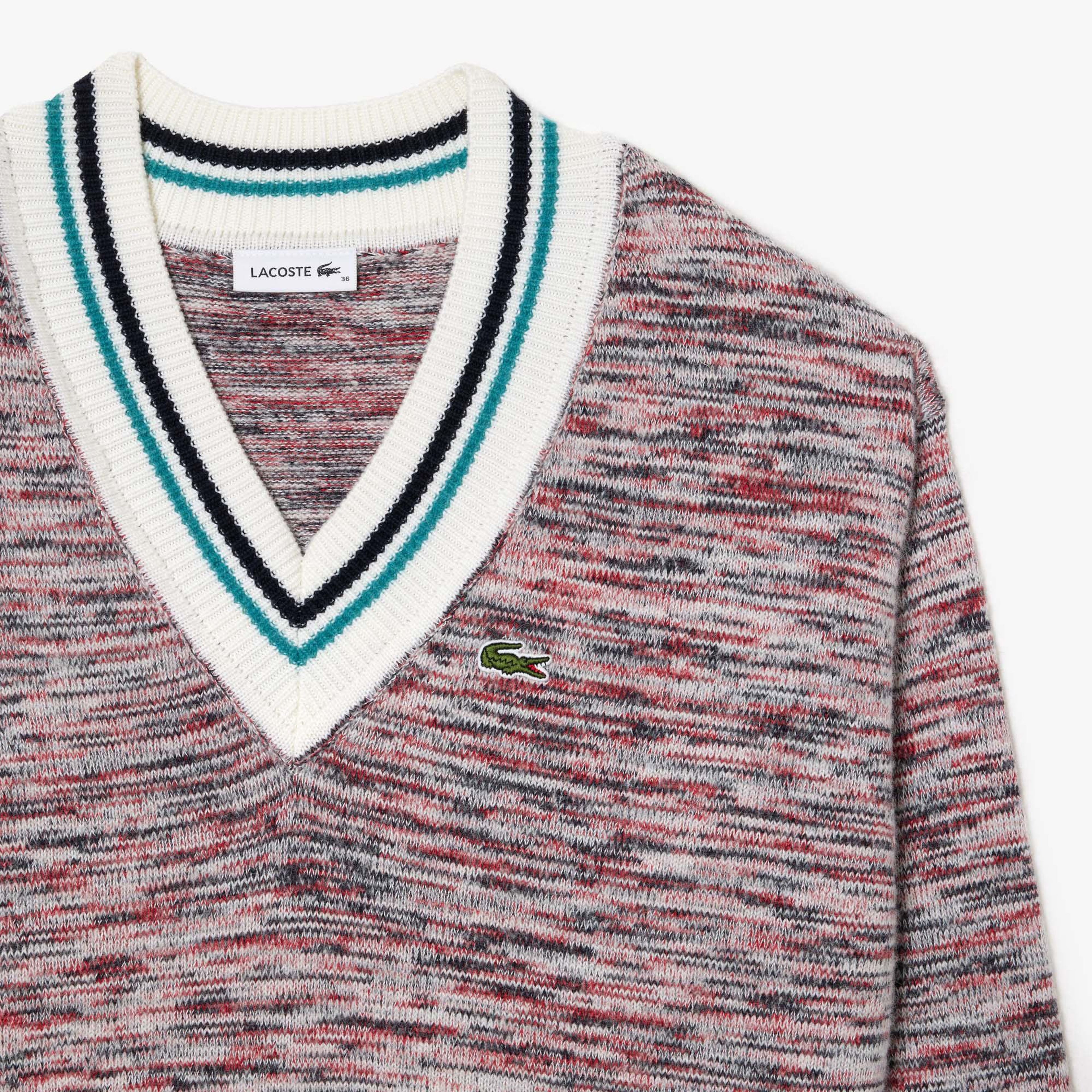 Lacoste Çizgili V Yaka Kazak