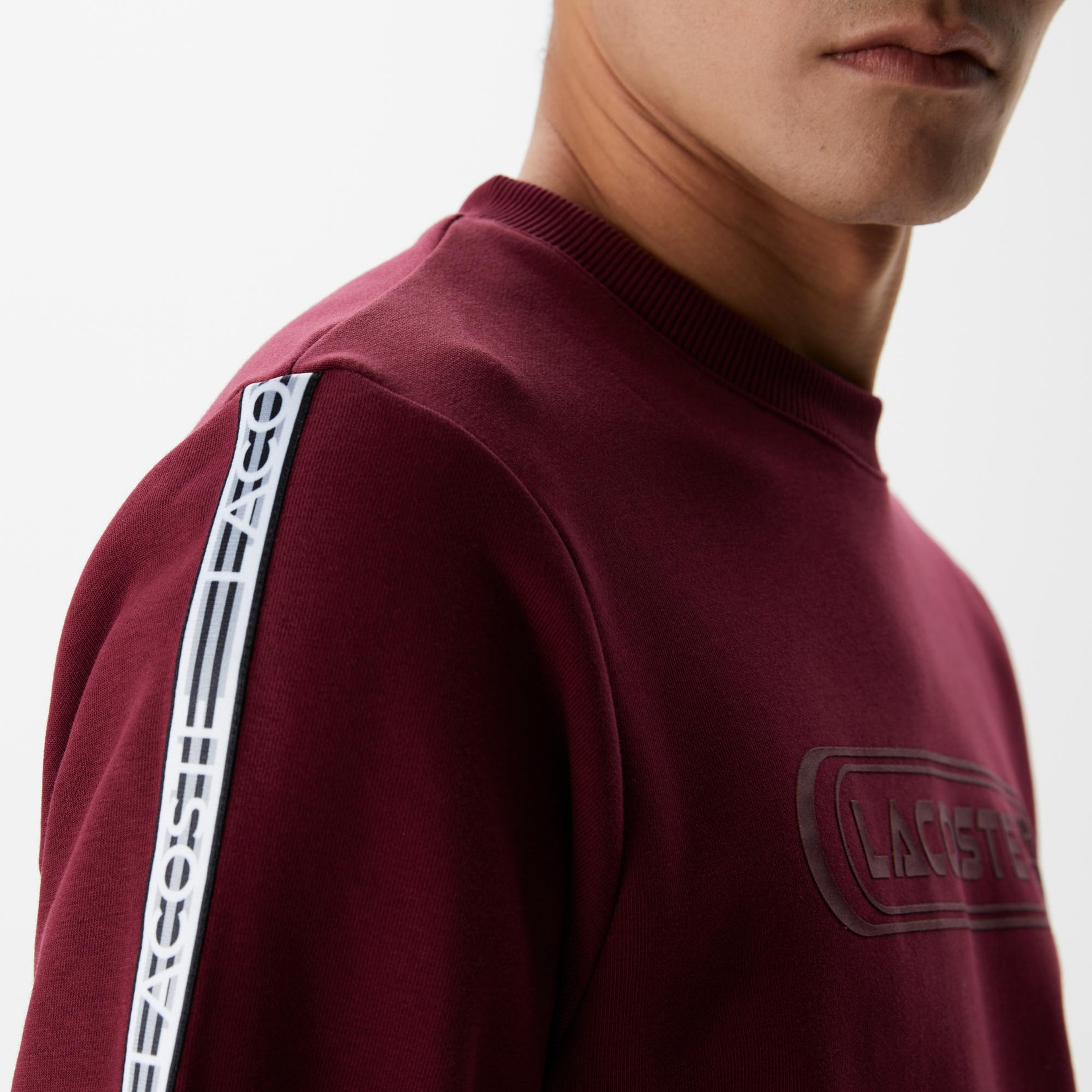 Erkek Relaxed Fit Bisiklet Yaka Baskılı Bordo Sweatshirt
