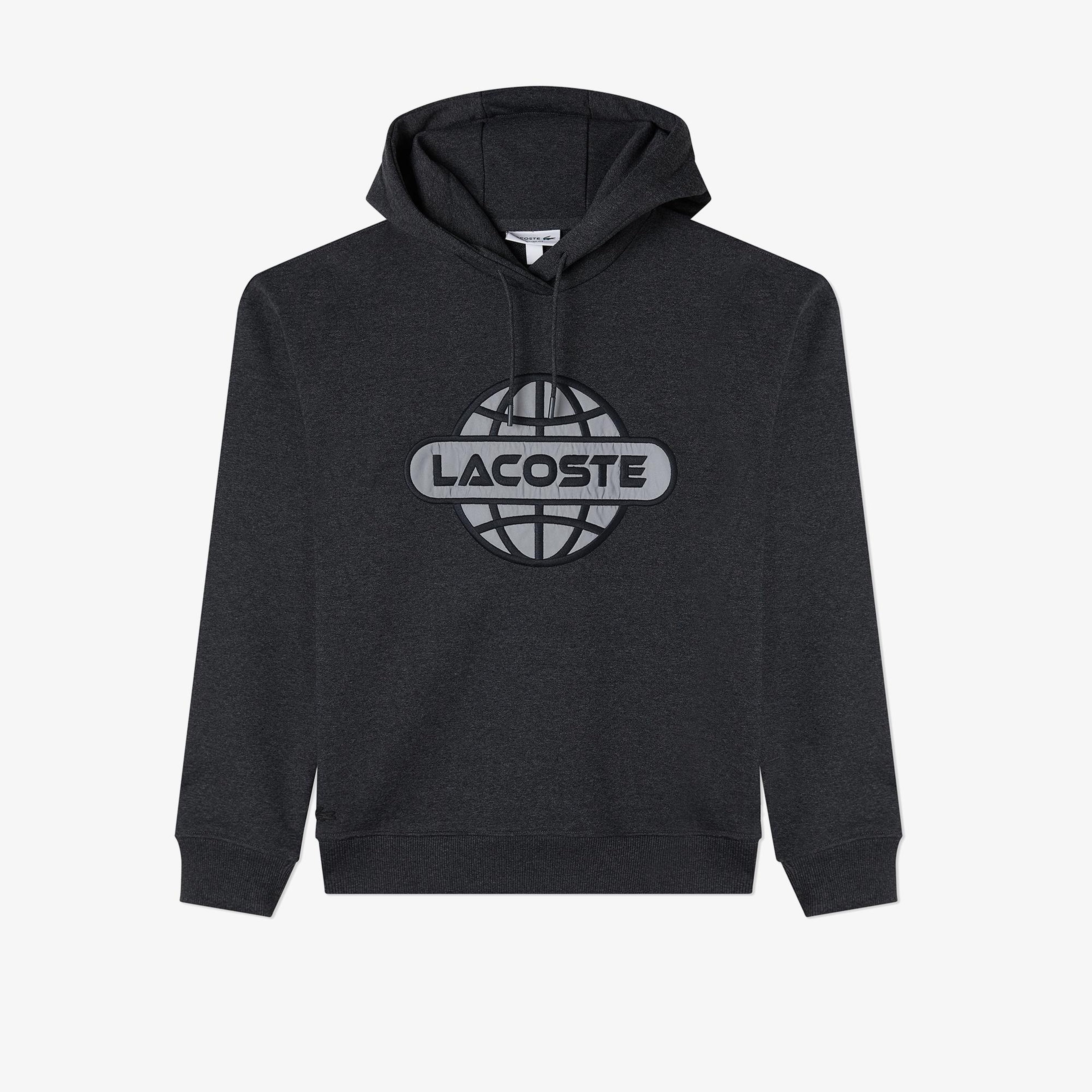 Lacoste Erkek Relaxed Fit Kapüşonlu Baskılı Gri Sweatshirt