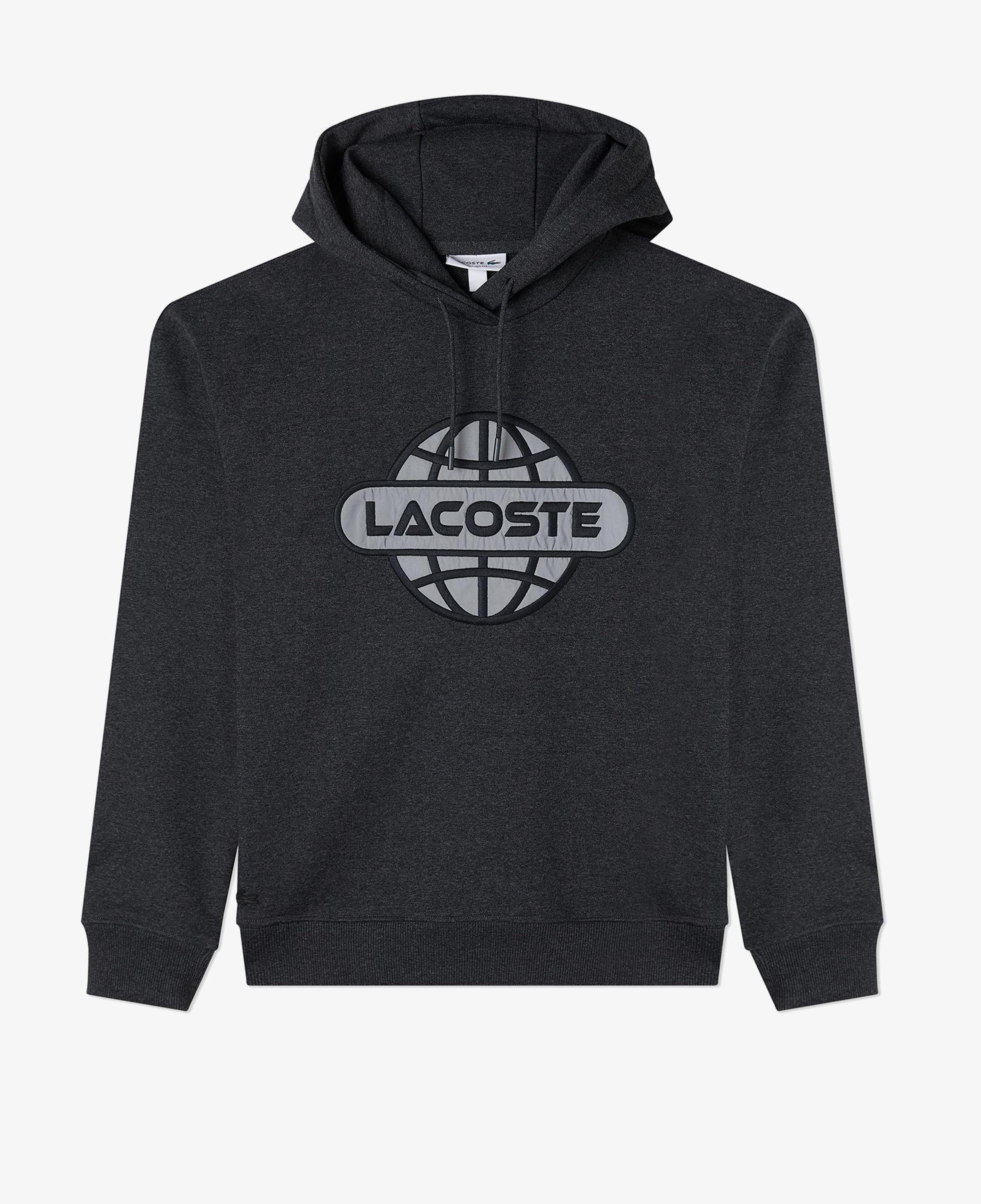 Lacoste Erkek Relaxed Fit Kapüşonlu Baskılı Gri Sweatshirt