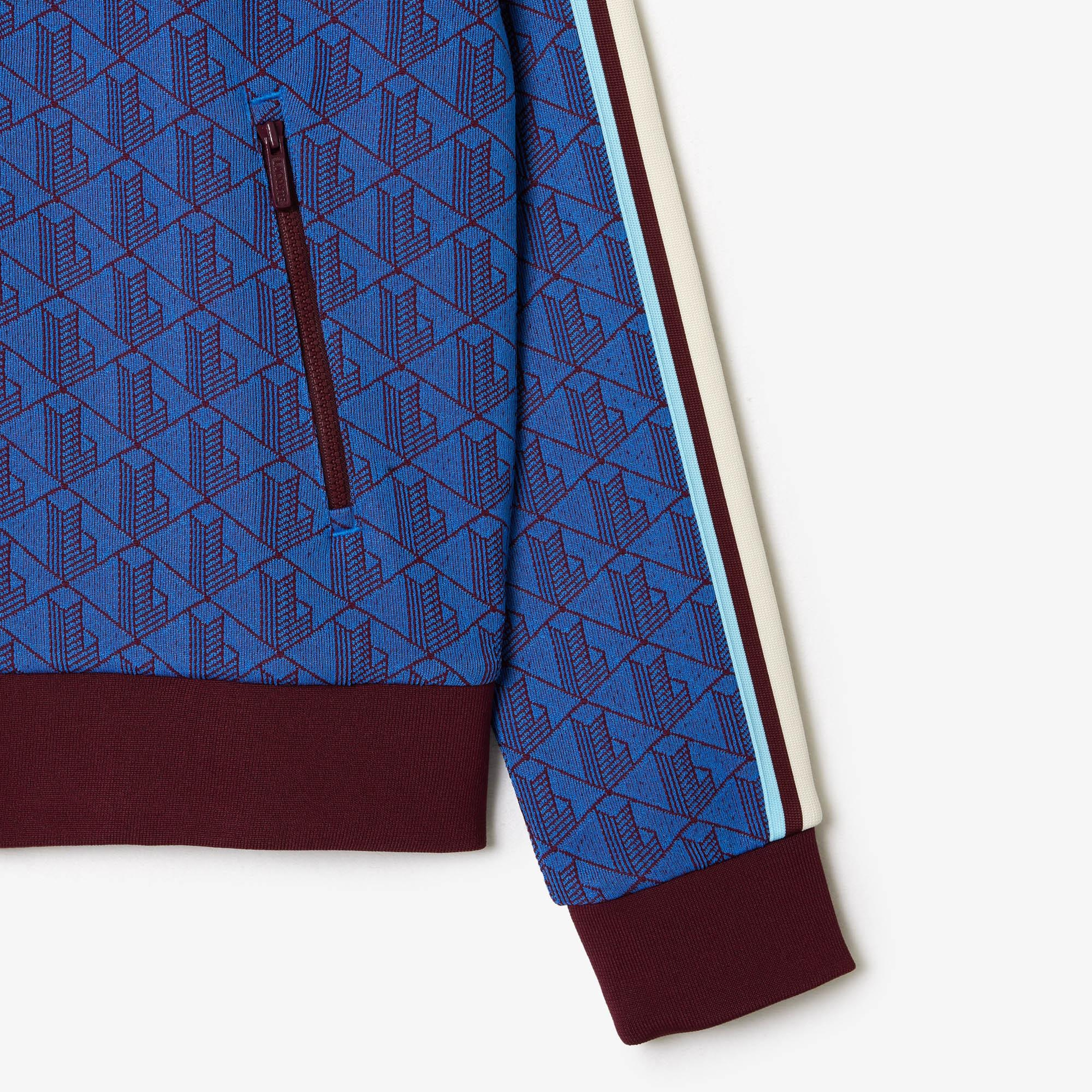 Kadın Regular Fit Fermuarlı Monogram Mavi Sweatshirt