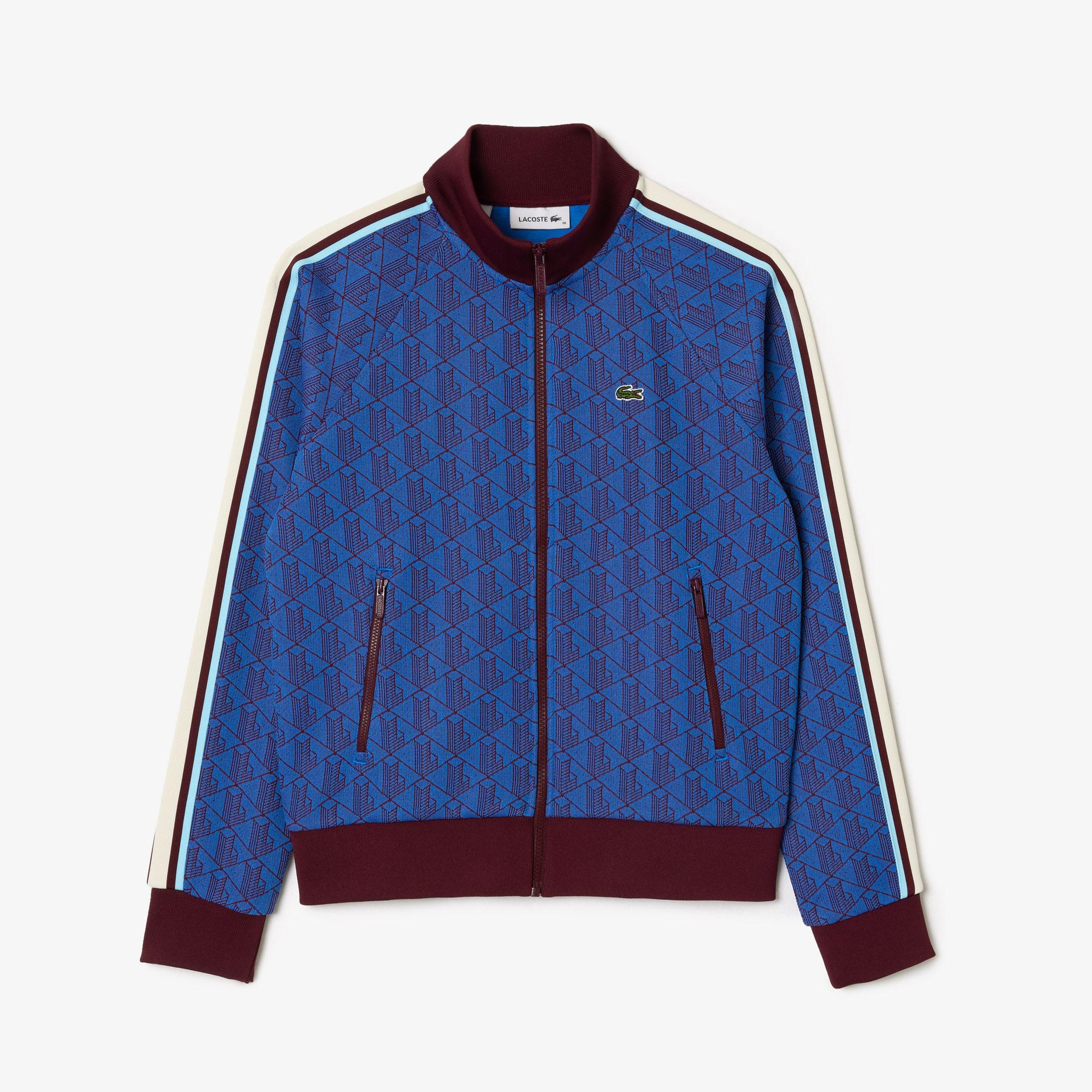 Kadın Regular Fit Fermuarlı Monogram Mavi Sweatshirt