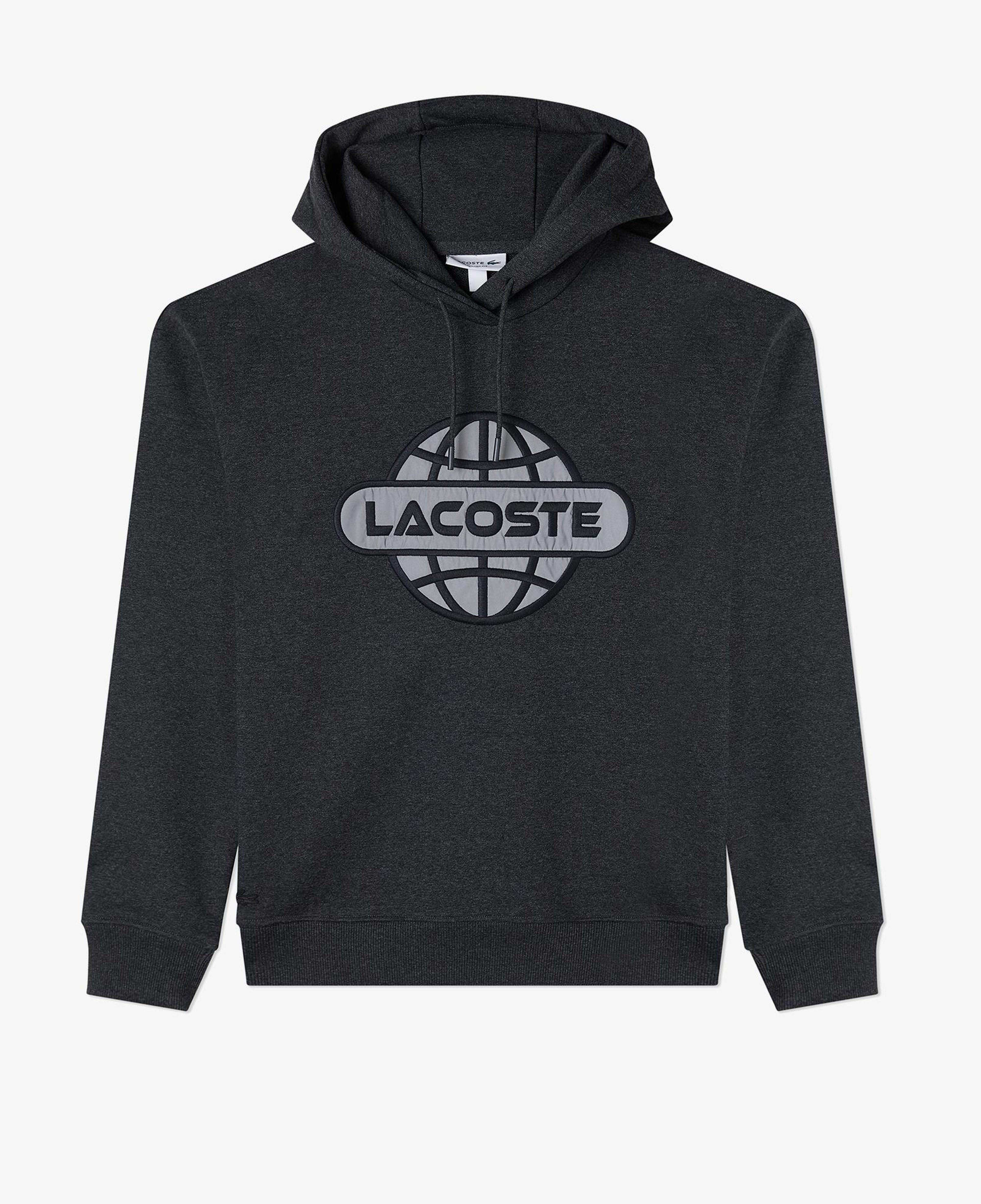 Lacoste Erkek Relaxed Fit Kapüşonlu Baskılı Gri Sweatshirt