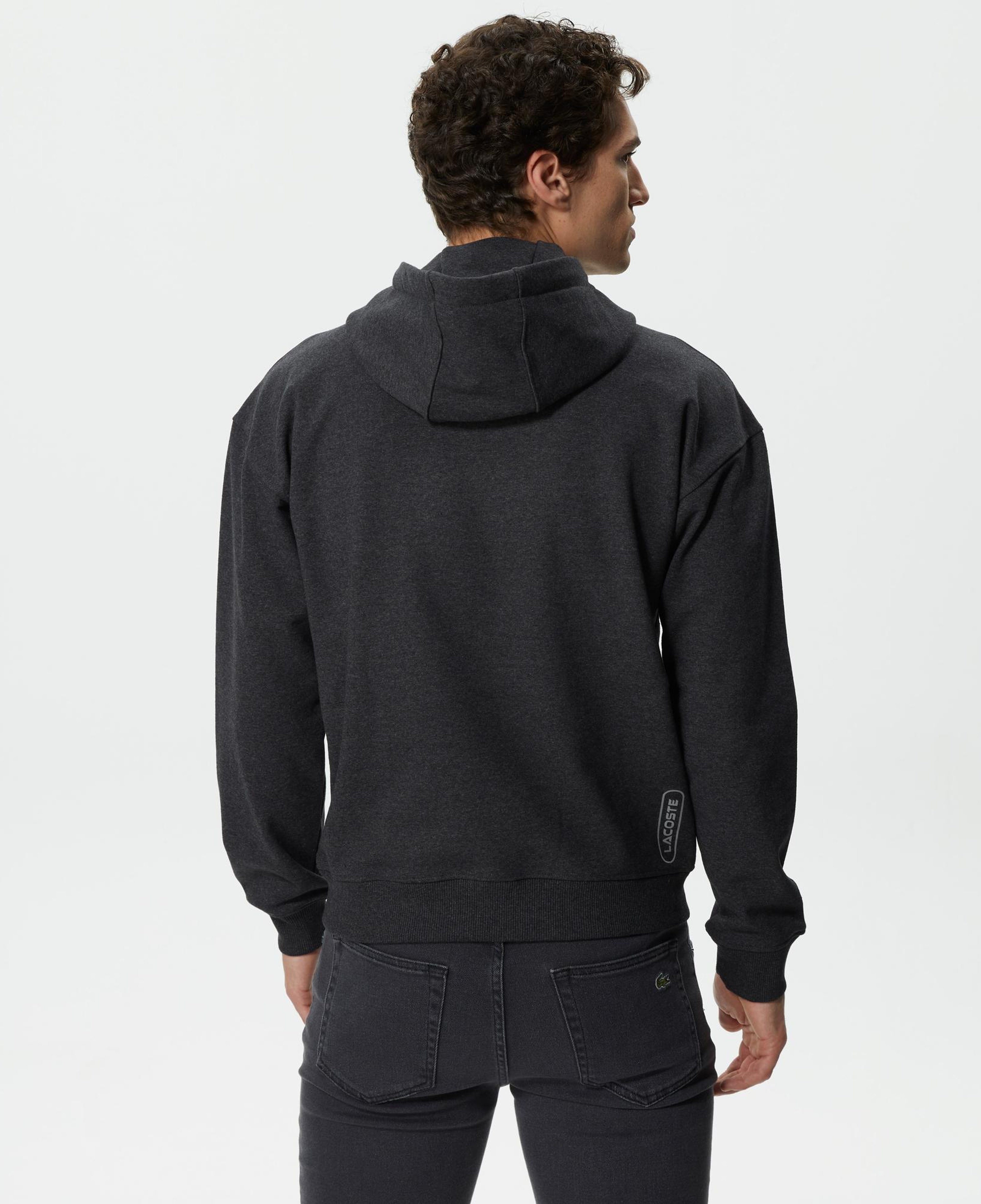 Lacoste Erkek Relaxed Fit Kapüşonlu Baskılı Gri Sweatshirt