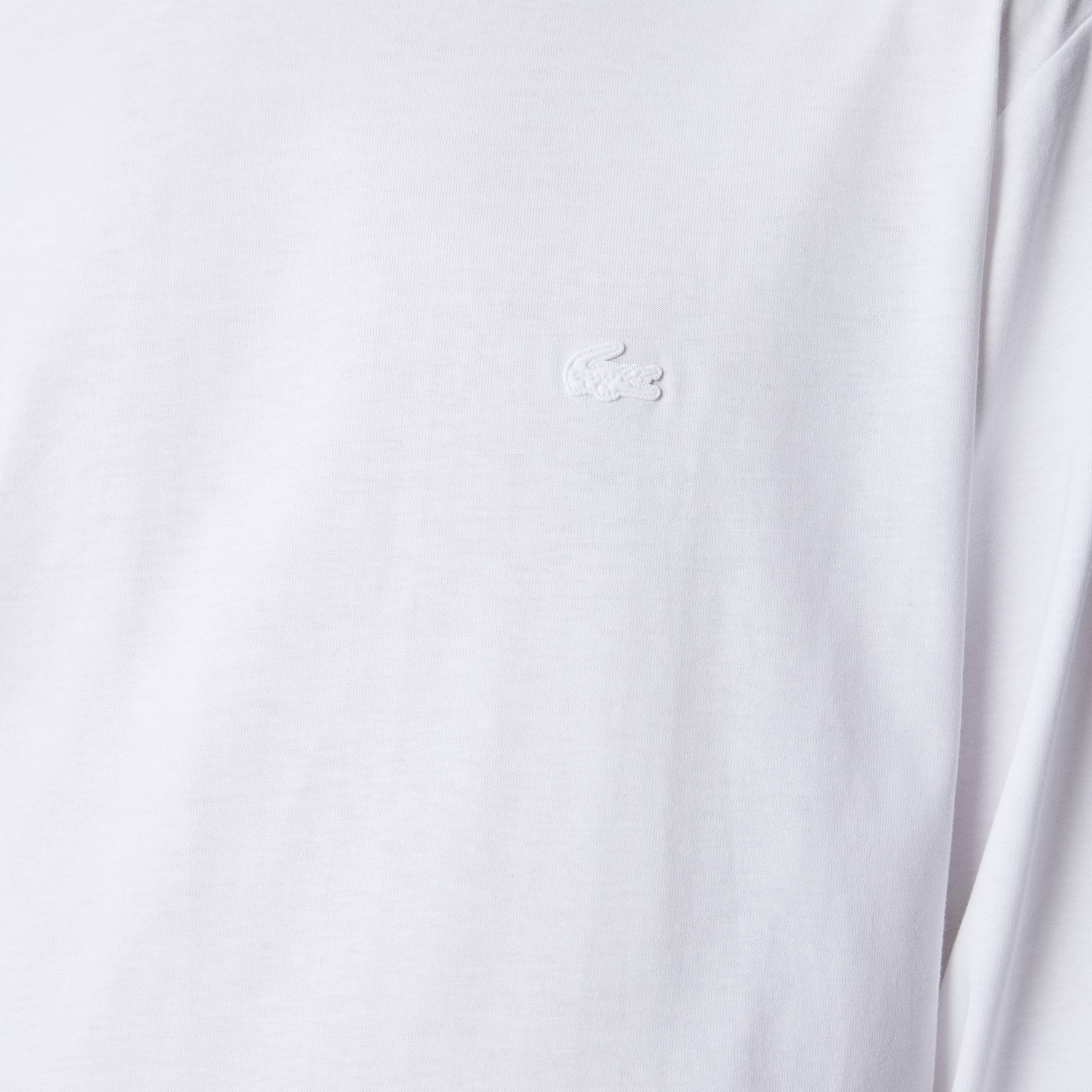 Erkek Relaxed Fit Uzun Kollu Bisiklet Yaka Baskılı Beyaz T-Shirt